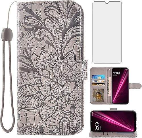 Asuwish Funda para teléfono T-Mobile Revvl 6 Pro 5G 2022 con protector de pantalla y funda de cartera de encaje, soporte para tarjetas abatible,