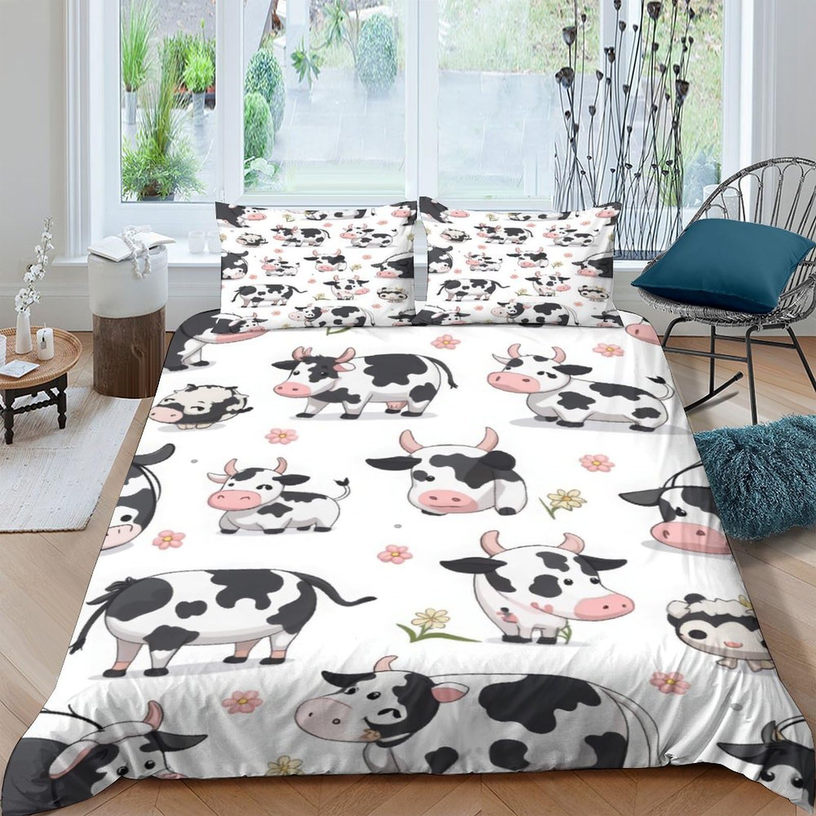 Ctjqhvkz Style-4 3D Printed Cartoon Cow Fitted Sheet Microfiber Soft Breathable Farm Animal Bed Cover For Bedroom Guest Room Decor Single（135X200cm）