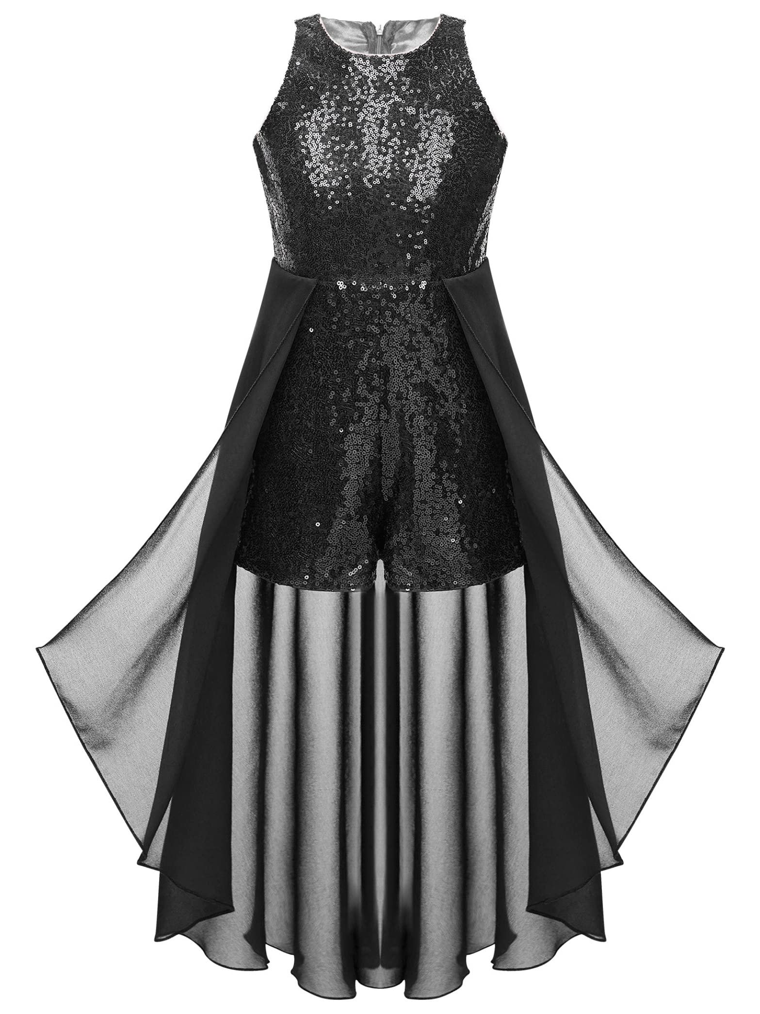 Hedmy Vestido de Fiesta Ceremonia para Niña Mono de Lentejuelas con Gasa sin Manga Vestido de Noche Cóctel Bola 5-16 Años