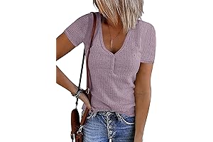 Women's Summer Ribbed Henley T-Shirts