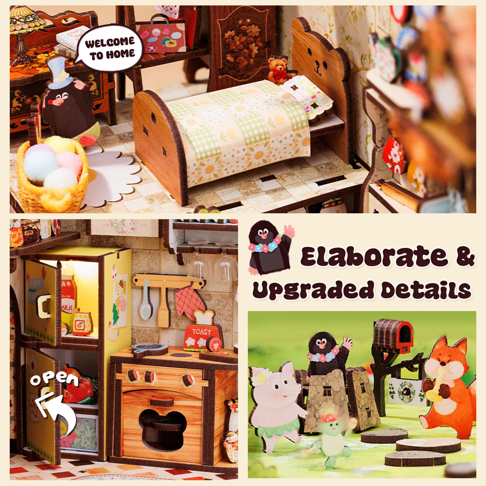 CUTEBEE Book Nook Kit - Kit de construcción para casa de muñecas en Miniatura con Cubierta Antipolvo y luz LED, Booknook para Adultos (The Legend of Mulan