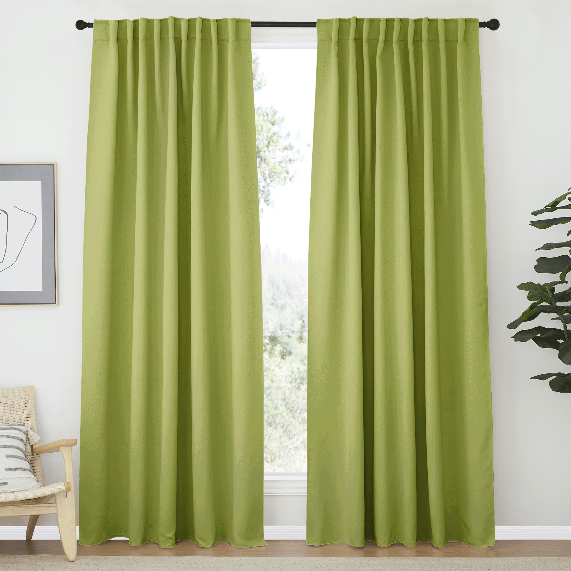 NICETOWN Blackout Curtain Panels Window Draperies - (Fresh Green Color) 62x84 inch, 2 Pieces, Privacy Blackout Cloth Fabric, Living Bedroom Room Divider/Sliding Patio Decor Window Curtains