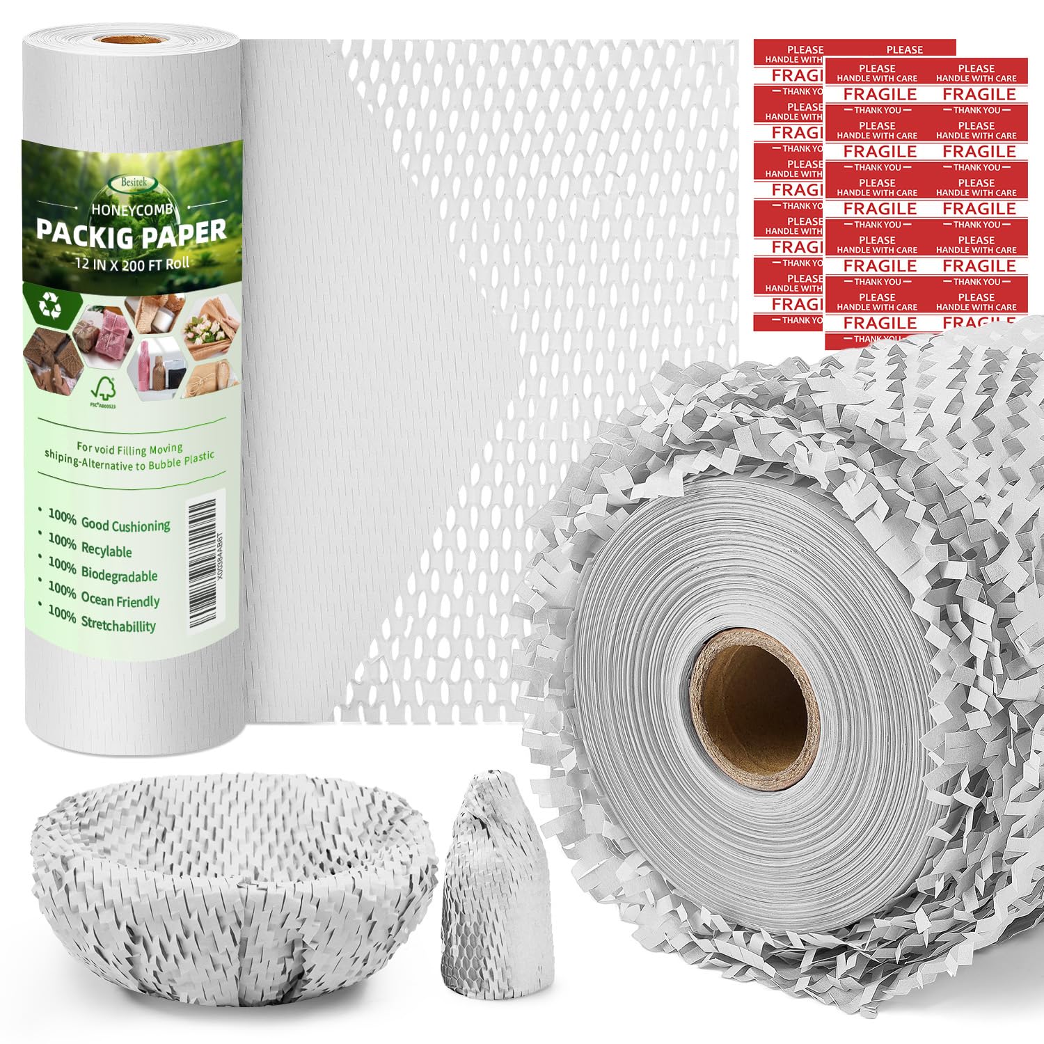 Honeycomb Packing Paper, 30cm x 60m Packing Paper Substitute Alternative for Bubble Cushioning Wrap for Moving Shipping Packaging, Recyclable Moving Supplies Bubble Packing Wrap Roll-White โ image 1