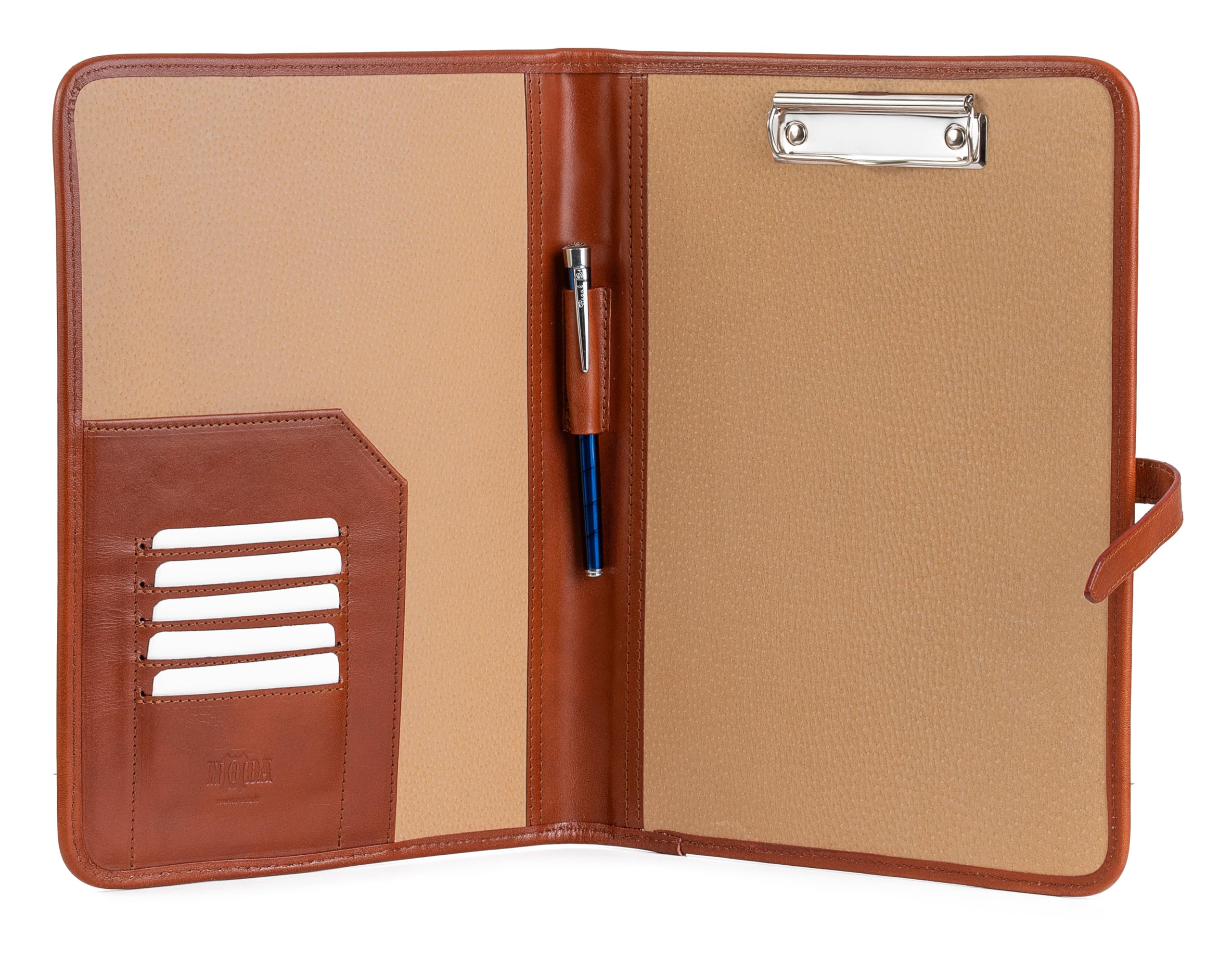 A4 Leder Klemmbrettmappe Cognac – Handgemachte Leder Notizmappe mit Klemme & luxuriöse Leder Schreibunterlage – Leder Schreibplatte, A4 Klemmbrett Leder & Dokumentenhalter Leder - Noda