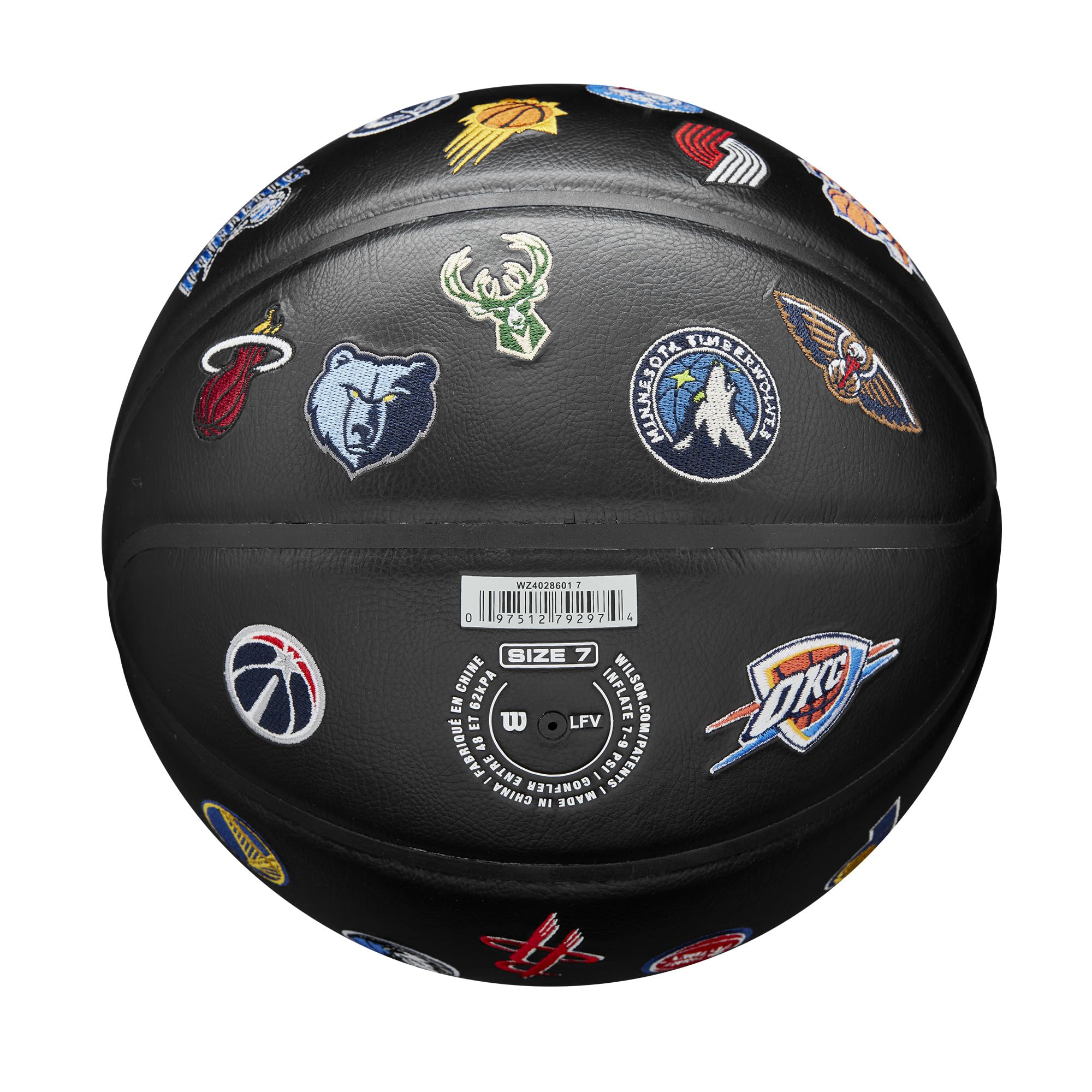Wilson NBA All Team Premiere Basketball, Mit einem Dual-Depth-Design und Einer schlangenhauttexturierten Oberfläche, Verbesserte Luftstabilität, Team-Logo-Stickerei, Größe: 7