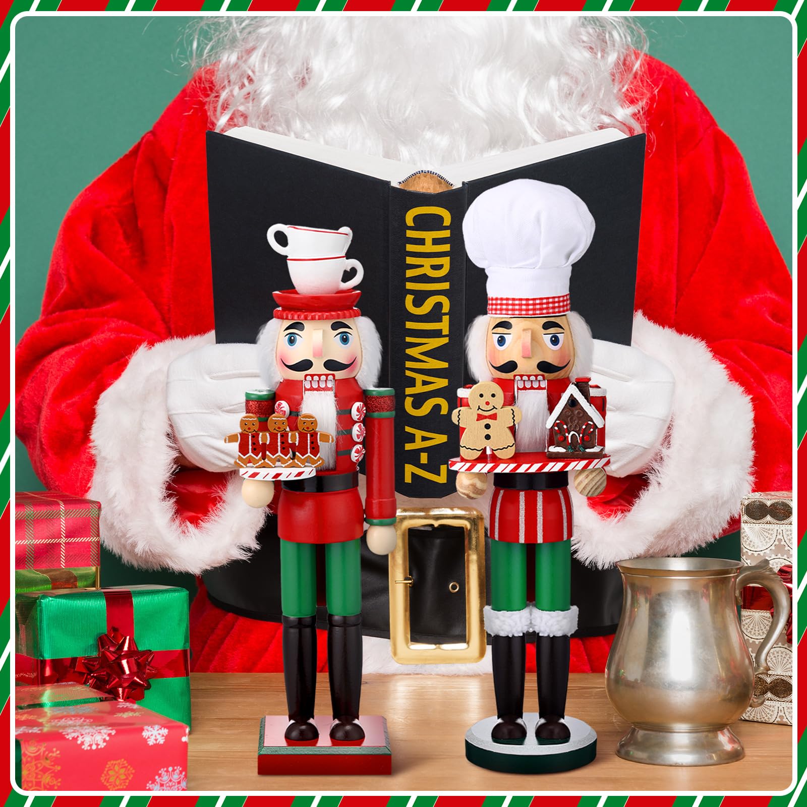 Soaoo Nussknacker-Ornament, 38,1 cm, Nussknacker-Figuren, traditioneller Nussknacker, Soldat, Weihnachtsdekoration für Schreibtisch, Tisch, Sammlerstück, Dekoration, elegant, 2 Stück