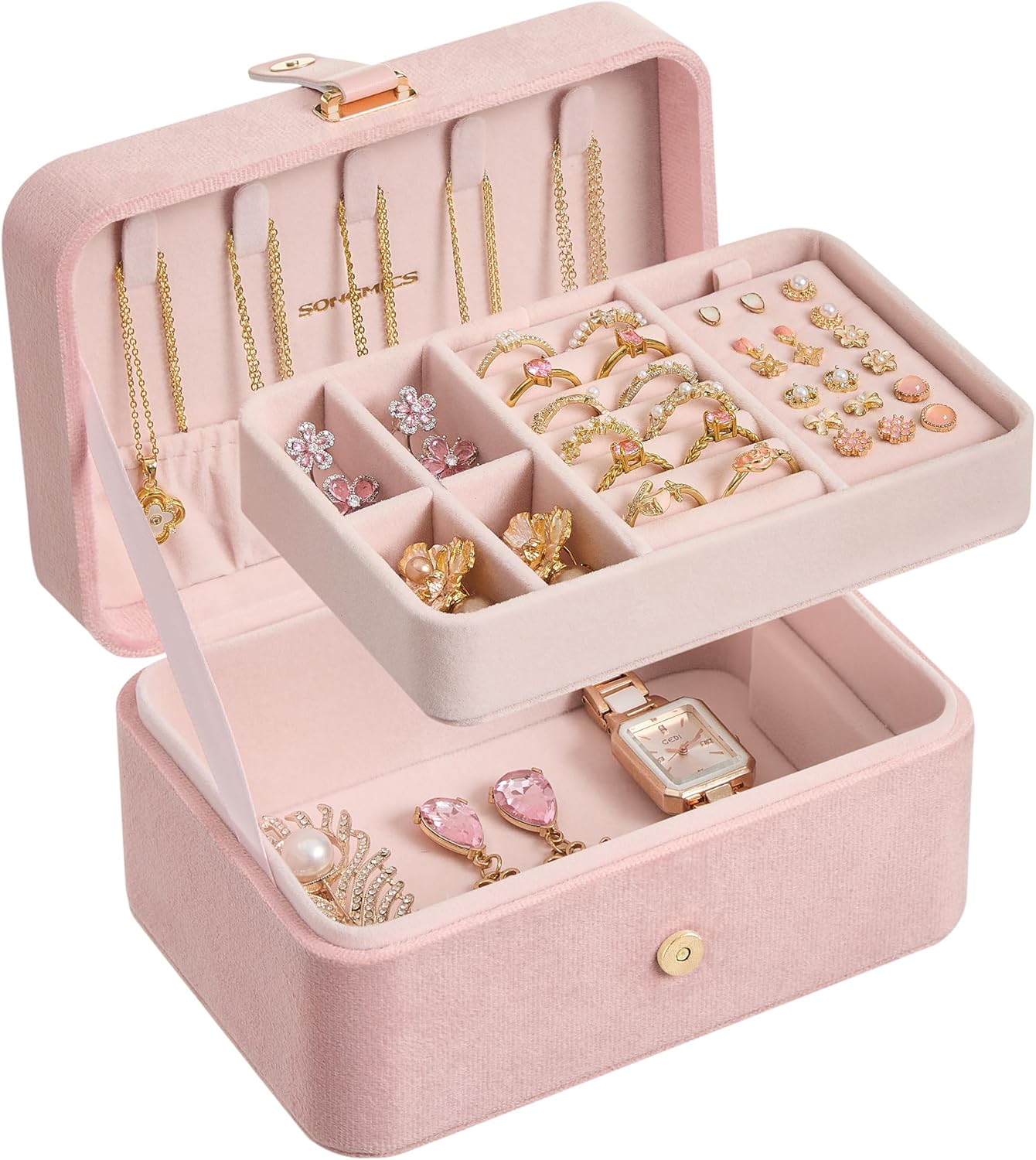SONGMICS Jewelry Box, Travel Jewelry Case, 2-Layer Jewelry Holder Organizer, 4.6 x 6.3 x 3 Inches, Jelly Pink UJBC166R02 SONGMICS Jewelry Box, Travel Jewelry Case, 2-Layer Jewelry Holder Organizer, 4.6 x 6.3 x 3 Inches, Jelly Pink UJBC166R02
