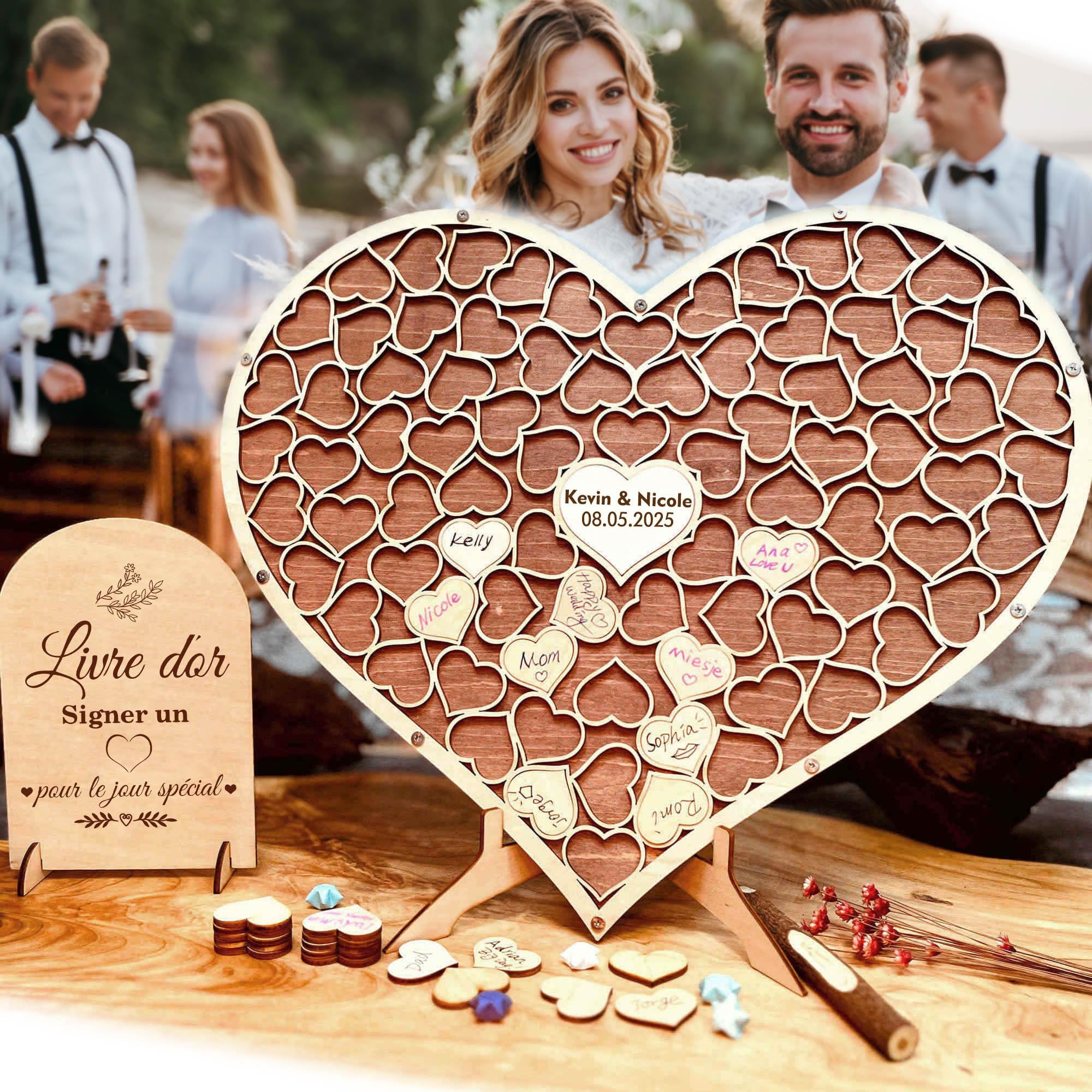 Livre d'or de mariage en forme de coeur en bois puzzle alternatif anniversaire décoration cadeaux