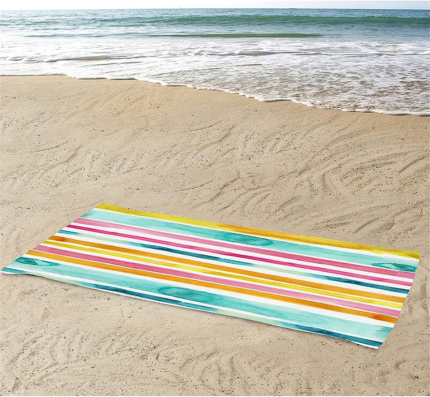 Serviette De Plage 3D Rayures De Couleur, Serviette De Bain XXL 200 X 200 Cm Microfibre À Séchage Rapide, Serviettes De Plage Enfant Femme Homme Drap De Plage pour Natation Picnic -8F9D