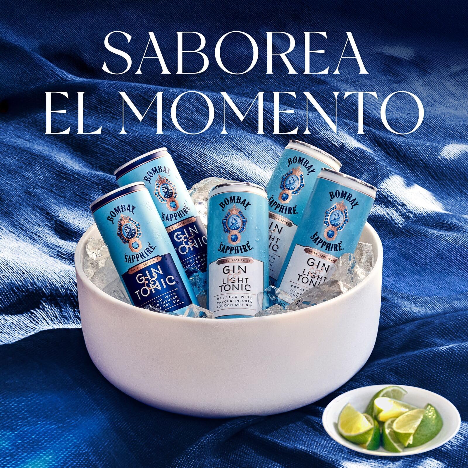 Latas de cóctel Bombay Sapphire Gin & Tonic listo para tomar, 6,5% Vol., 25 cl / 250 ml (pack de 12), bebidas alcohólicas con London Dry Gin 100% infusionada al vapor