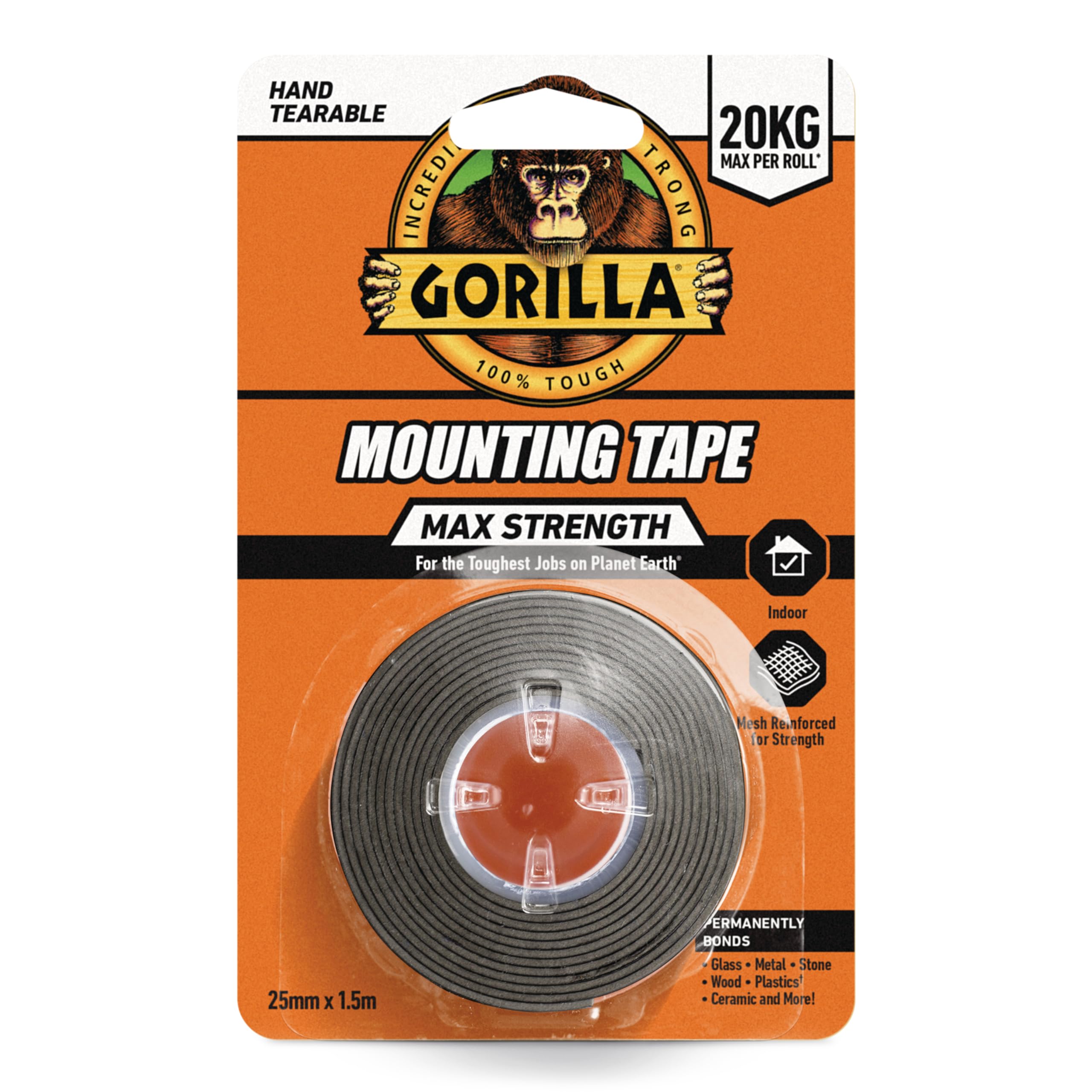 Gorilla Glue Max Strength Indoor Mounting Tape 25mm x 1.5m Black