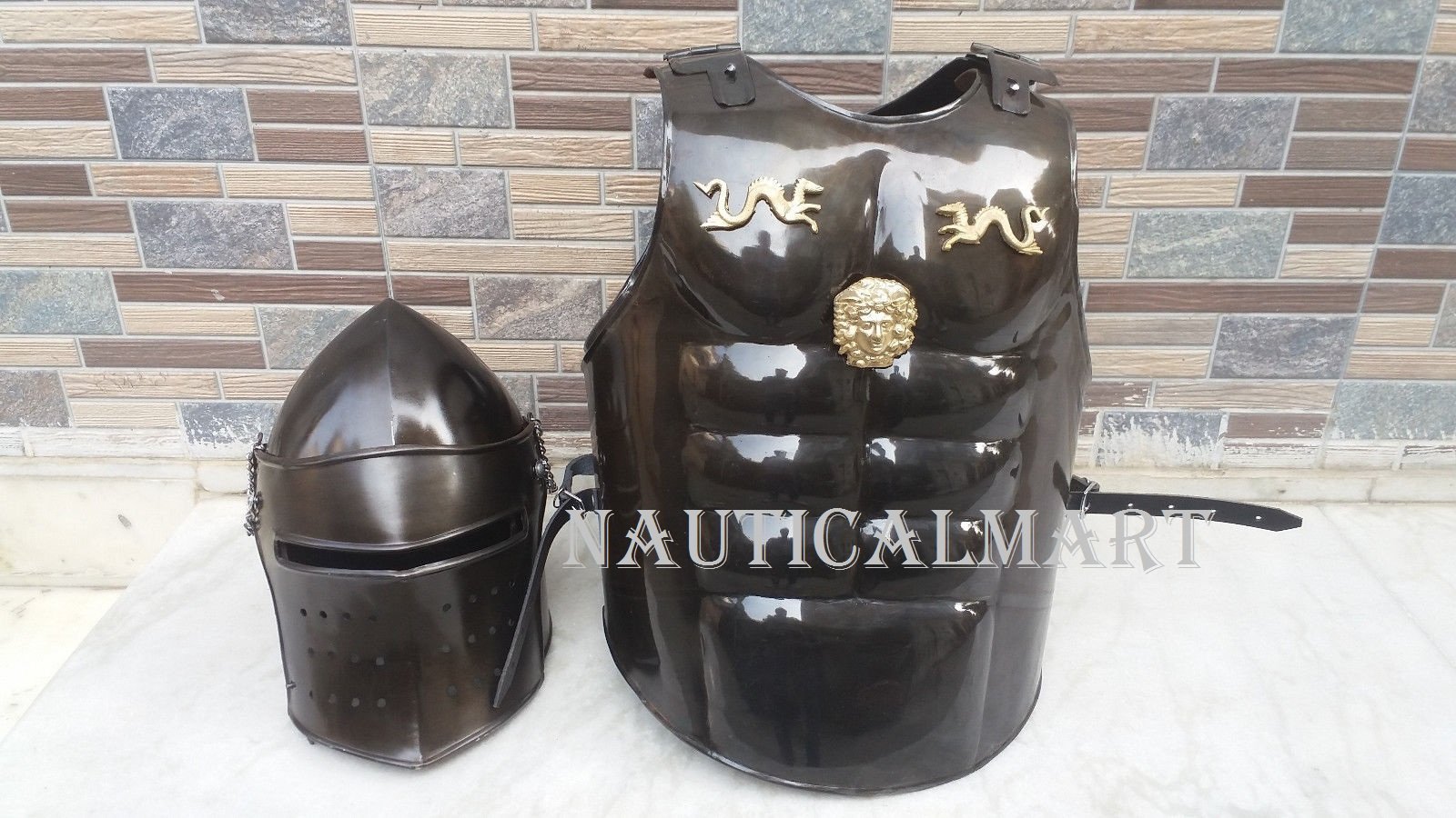 NauticalMart Medieval Steel Breast Plate Muscle Armor W/Helmet