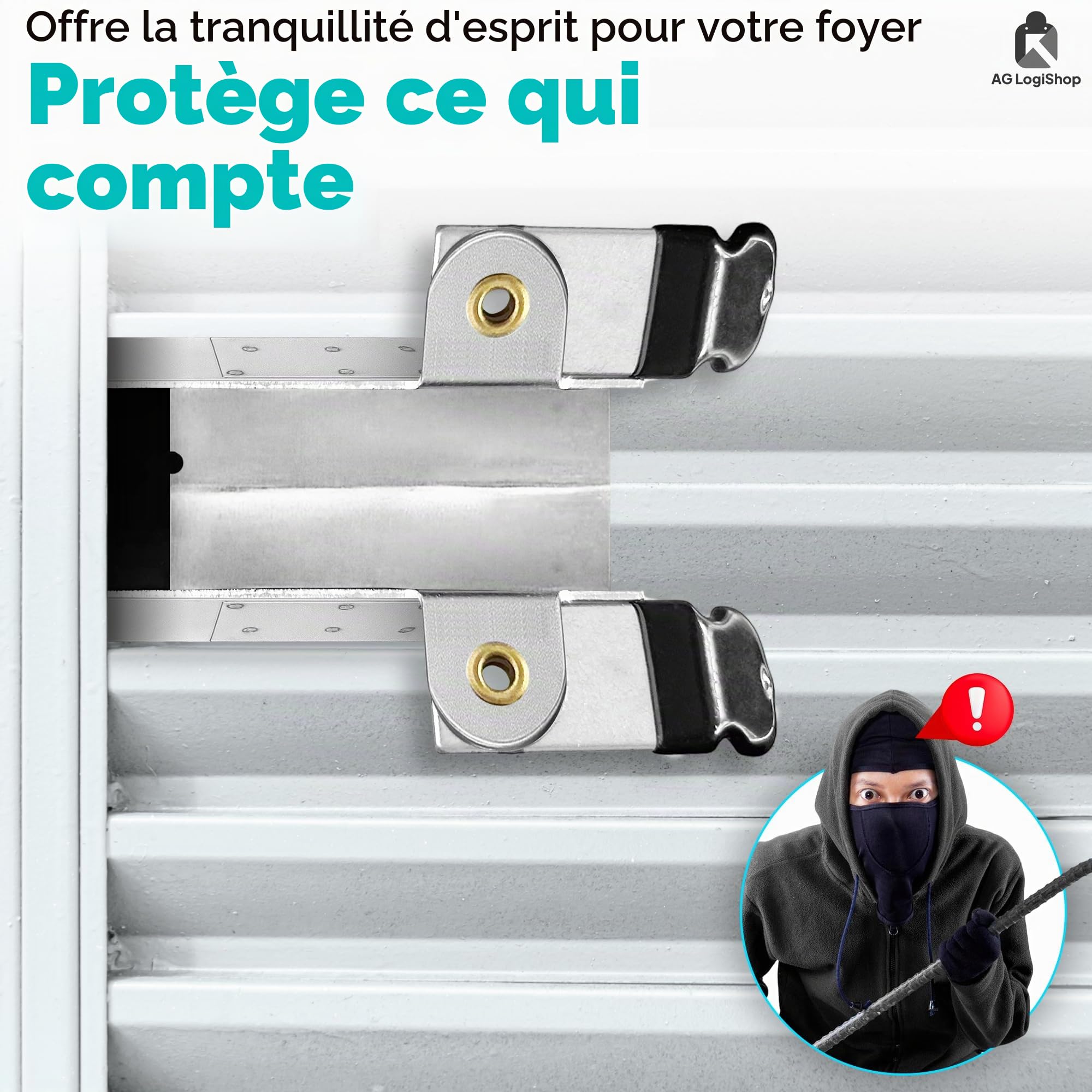 AG LogiShop Lot de 6 fermetures antivol pour volets roulants | Blocage de volets antivol | Pinces de sécurité pour volets roulants et verrou antivol, sécurité à domicile