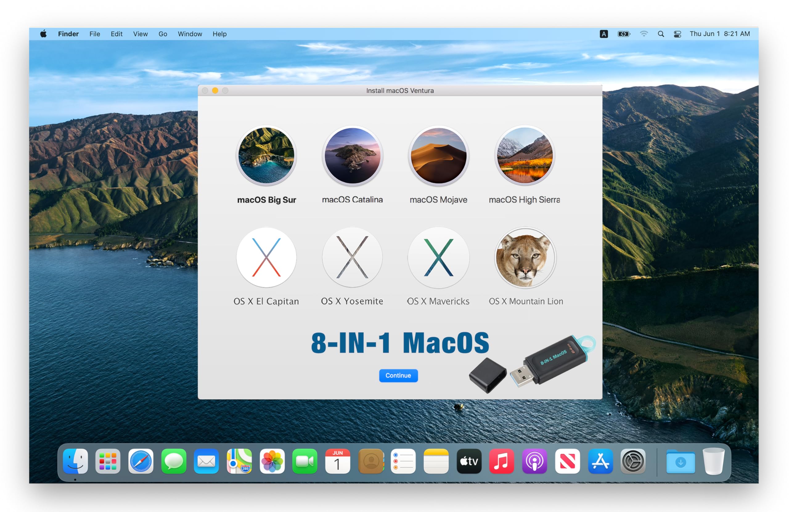 8-in-1 MacOS Mountain Lion、Mavericks、Yosemite、El Capitan、High