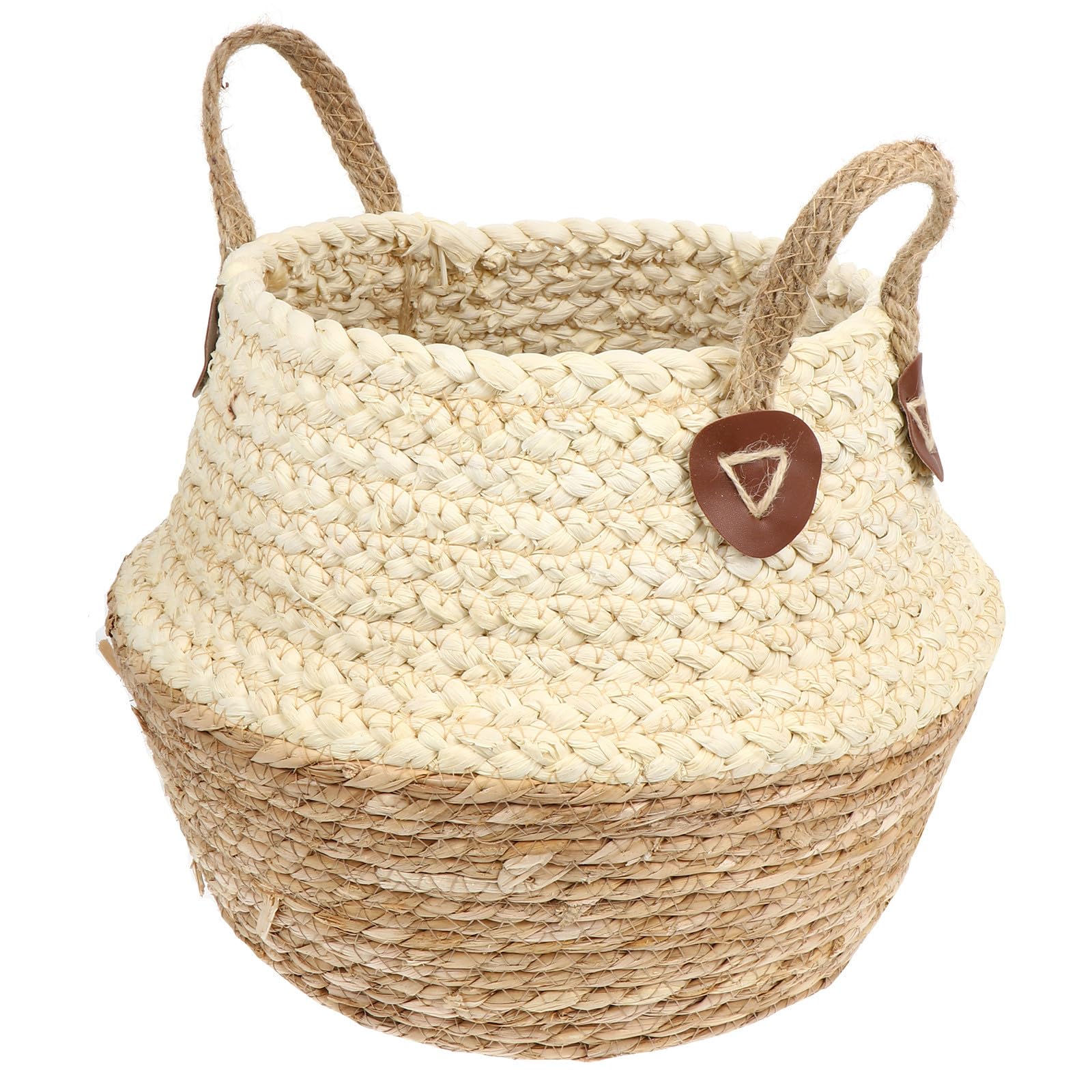 Panier en paille portable beige avec anse ergonomique pour fêtes et fleurs