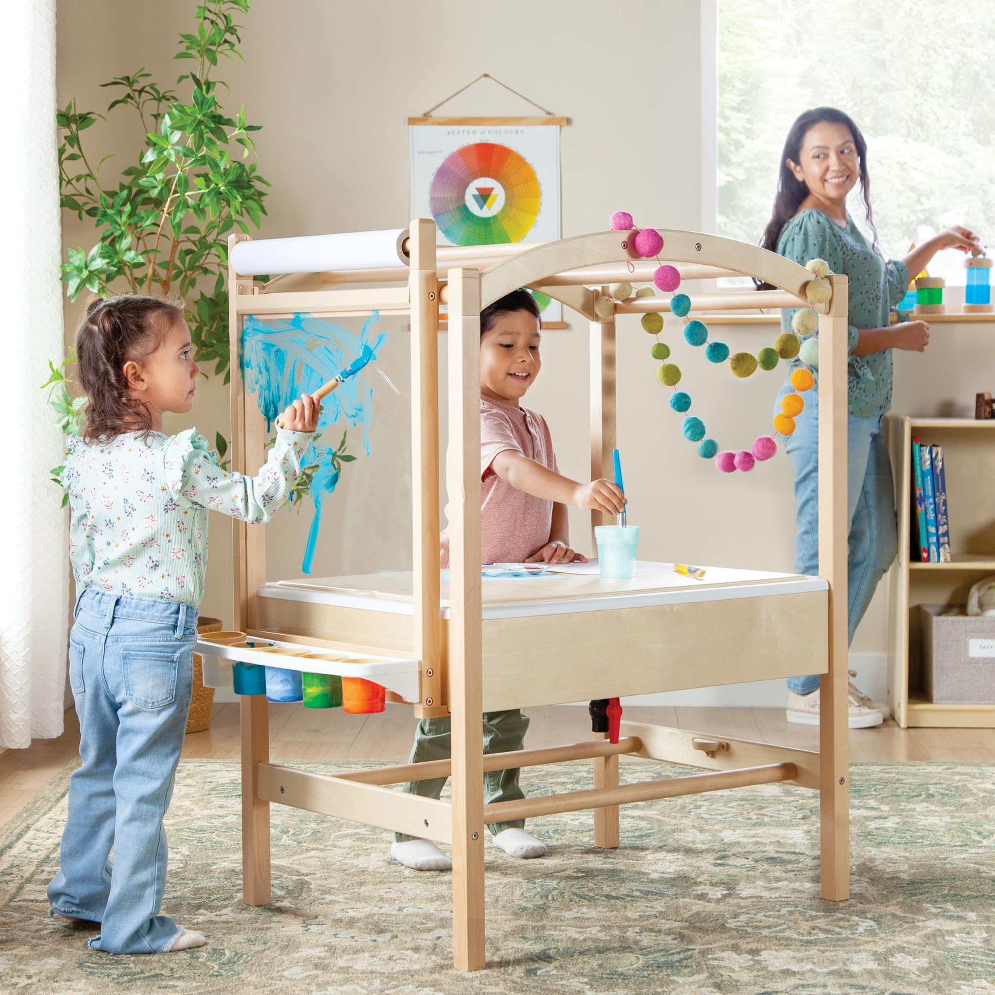 Guidecraft Sensory Table with Tubes and Clips STEM System and Art Easel for Kids - Sand and Water Table with Large Play Bin, Chalkboard, and Arch,