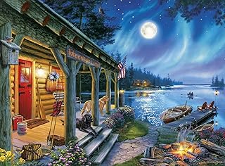 Buffalo Games - Darrell Bush - Moonlight Lodge - 1000 Piece Jigsaw Puzzle,Blue