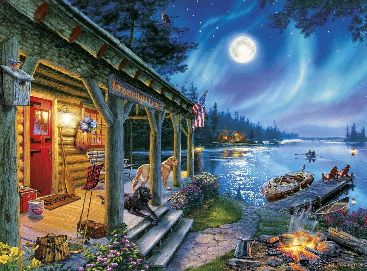 Buffalo Games - Darrell Bush - Moonlight Lodge - 1000 Piece Jigsaw Puzzle For Adults -Challenging Puzzle Perfect for Game Nights - Finished Size is 26.75 x 19.75