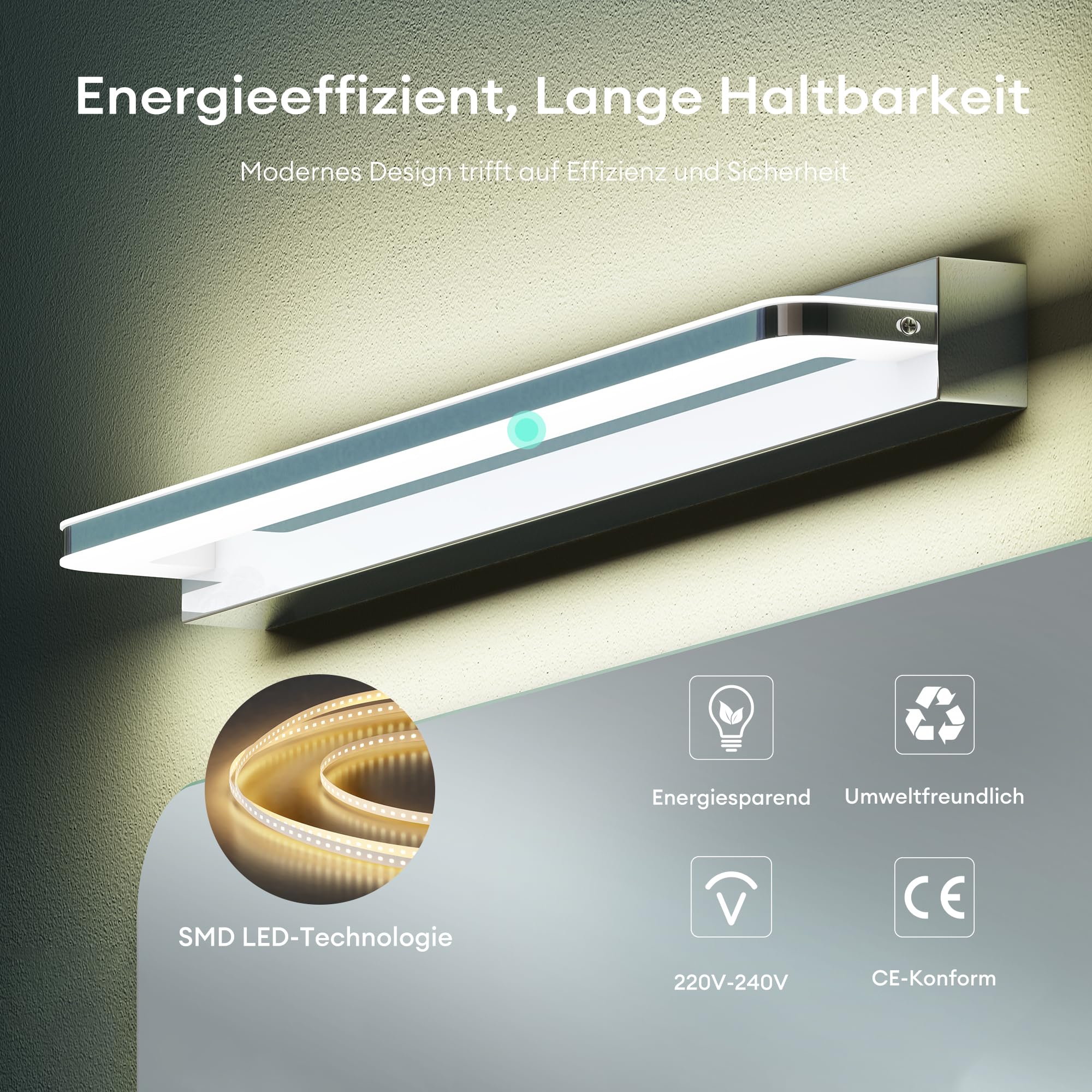 Mai & Mai Lampada Da Specchio LED Per Bagno | 60cm, 14W, 4000K Bianco Neutro, Luce Da Trucco A Parete Con Driver IC