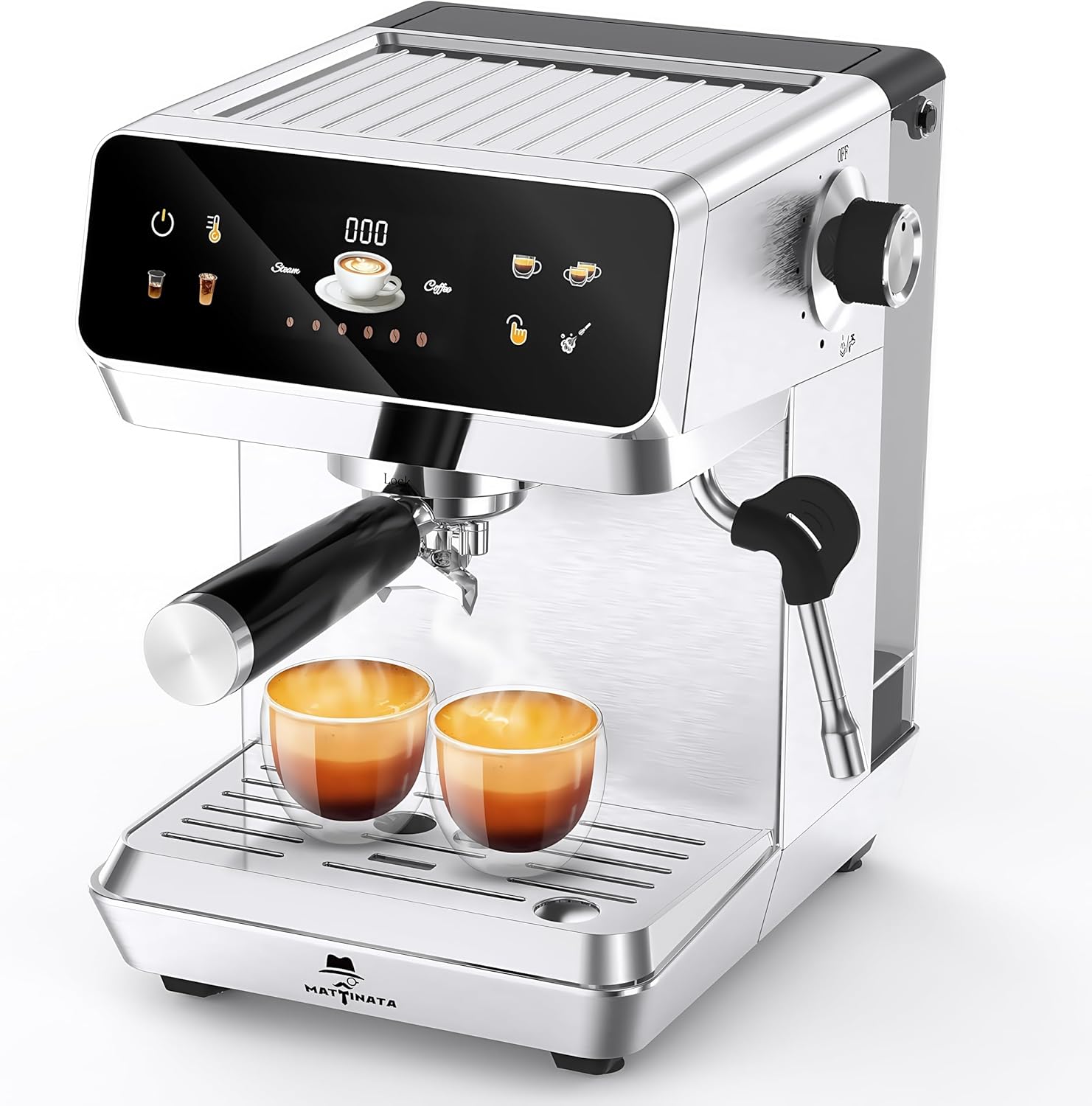 MAttinata Espresso Machine 20 Bar, Espresso Coffee Maker with Professional Milk Frother Steam Wand for Cappuccino & Latte, 60oz Removable Water Tank for Home?Stainless Steel A-Silver