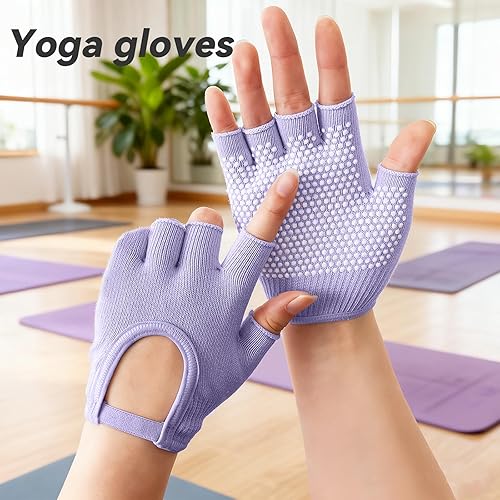 Miniatura 3 de Guantes de yoga antideslizantes para mujer, guantes de pilates sin dedos, ejercicio de gimnasio, entrenamiento con pesas y fitness
