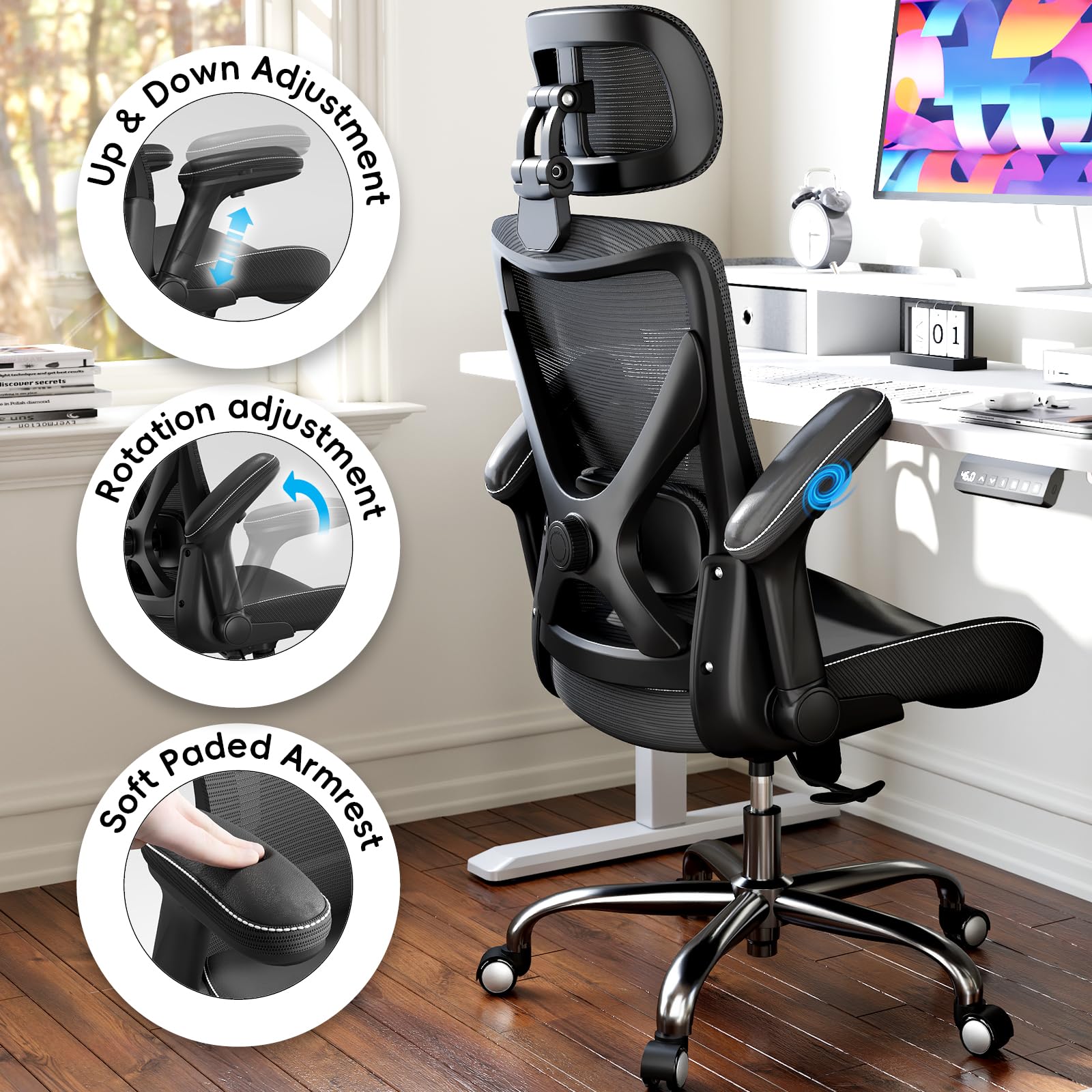 TRALT Bürostuhl - Ergonomischer Bürostuhl mit Verstellbare Lordosenstütze Kopfstütze Office Desk Chair - Gaming Stuhl in X-Form Büro Stuhl - Schreibtischstuhl Computerstuhl 150kg Dark Schwarz