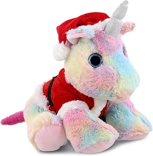 DolliBu Santa Floppy - Juguete de peluche de unicornio arcoíris – Vestido súper suave con traje rojo de Papá Noel, lindo regalo de unicornio,
