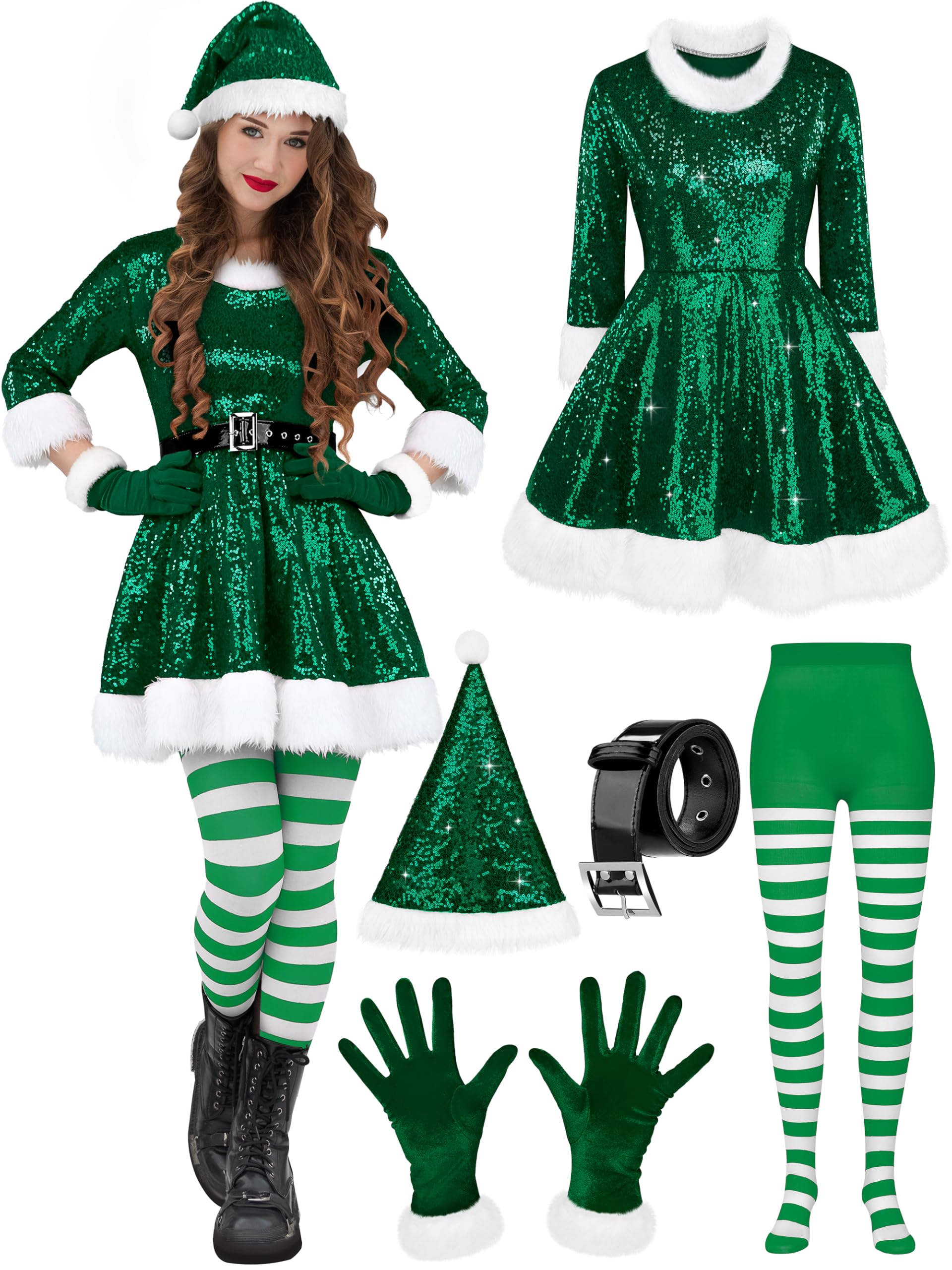 green santa claus dress SOMSOC Women Santa Claus Costume Velvet Sequin Dress XX-Large, Green