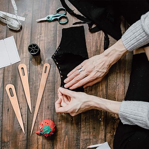 Miniatura 5 de Agujas de tejer de ojo grande, 5 piezas de agujas de tejer de madera, herramientas de tejer hechas a mano, tapiz trenzado, tapicería, herramientas
