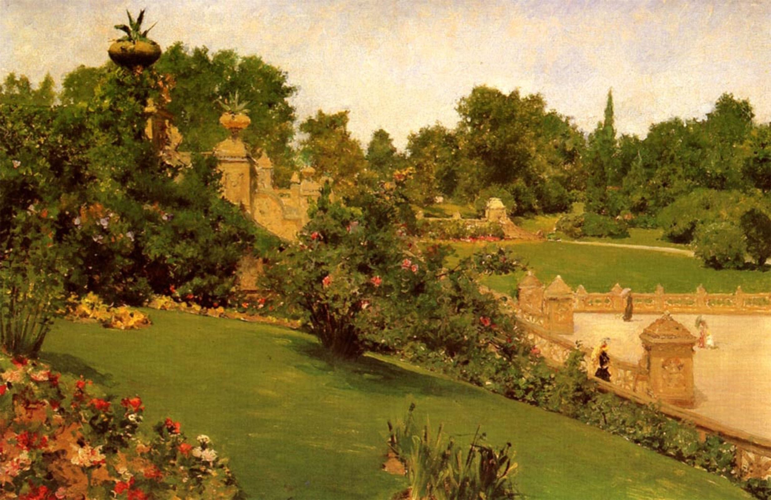 SERENDIPITP Abstract Painting Mural Print Picture Wall Decor Painting Terrace At the Mall Central Park by William Merritt Vintage Wall Artwork for Home Decor 60x90cm