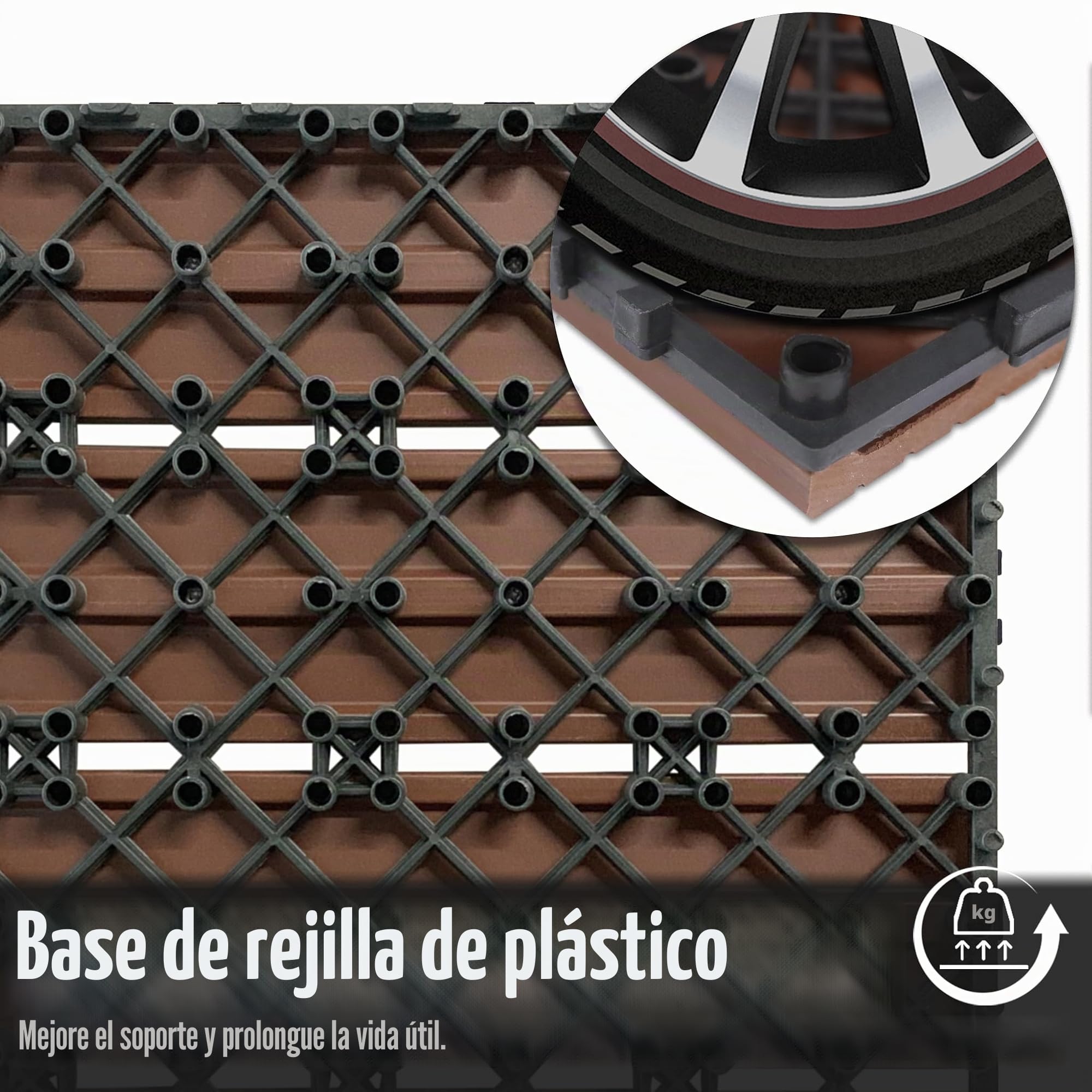 UISEBRT 6 unidades de suelo de balcón de WPC, azulejos de terraza, aspecto de madera, sistema de clic, de plástico, para jardín, balcón, terraza (30 x 60 cm, marrón)