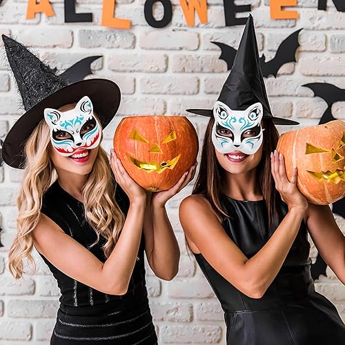 Miniatura 2 de 5 máscaras de gato blanco para bricolaje, pintables, medio animal, máscaras lisas para disfraces de Halloween, accesorios para niños, recuerdos de