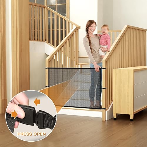 Miniatura 3 de Escaleras de malla para perros y mascotas, puertas de barrera de seguridad para bebés para escaleras, puertas para cachorros sin perforaciones para