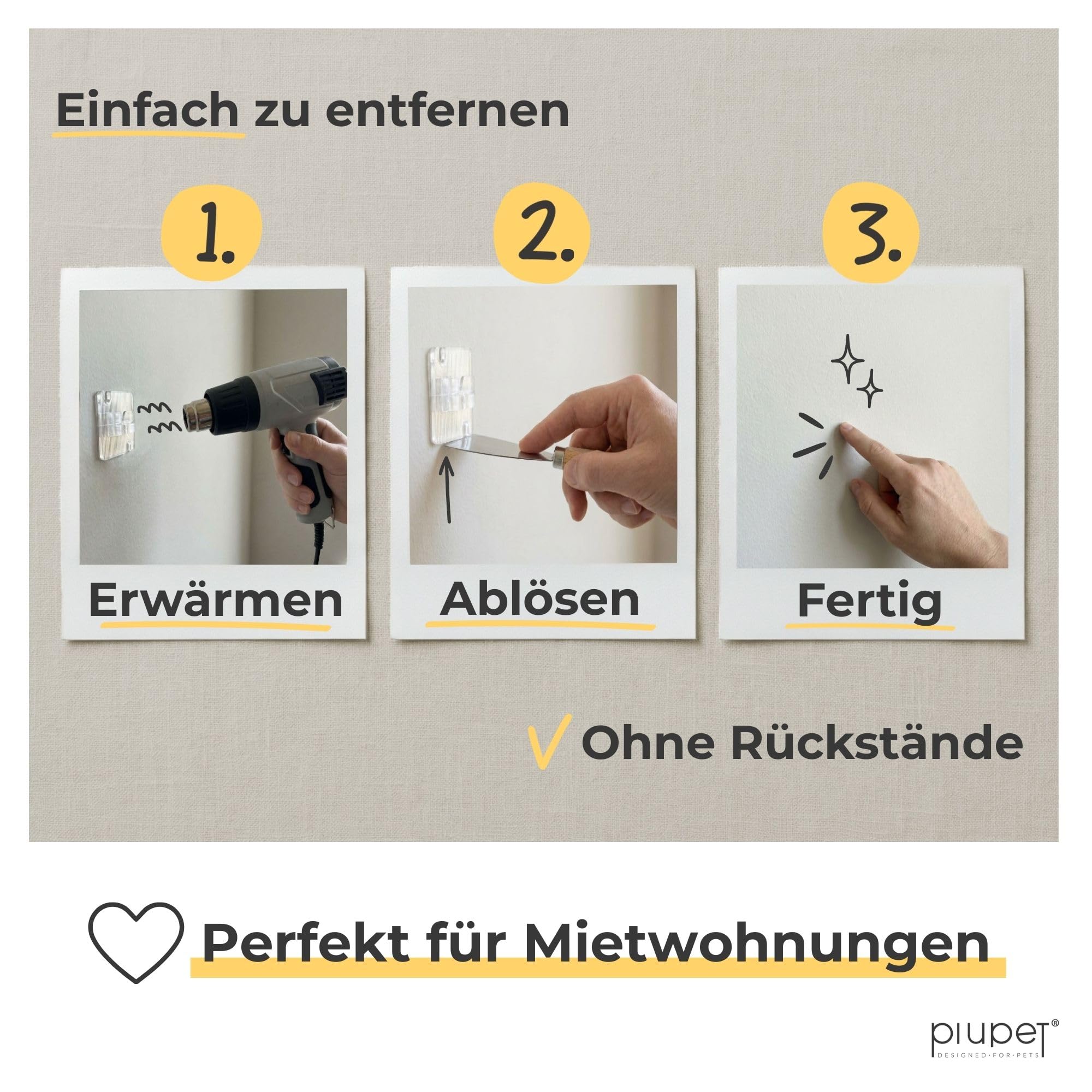 PiuPet® Klebehaken für Katzennetz ohne Bohren I Katzennetz Befestigung Balkon & Fenster ohne Bohren I transparente Haken mit Montagekleber I wetterfest (140 Haken + 2 x 80 ml Kleber)