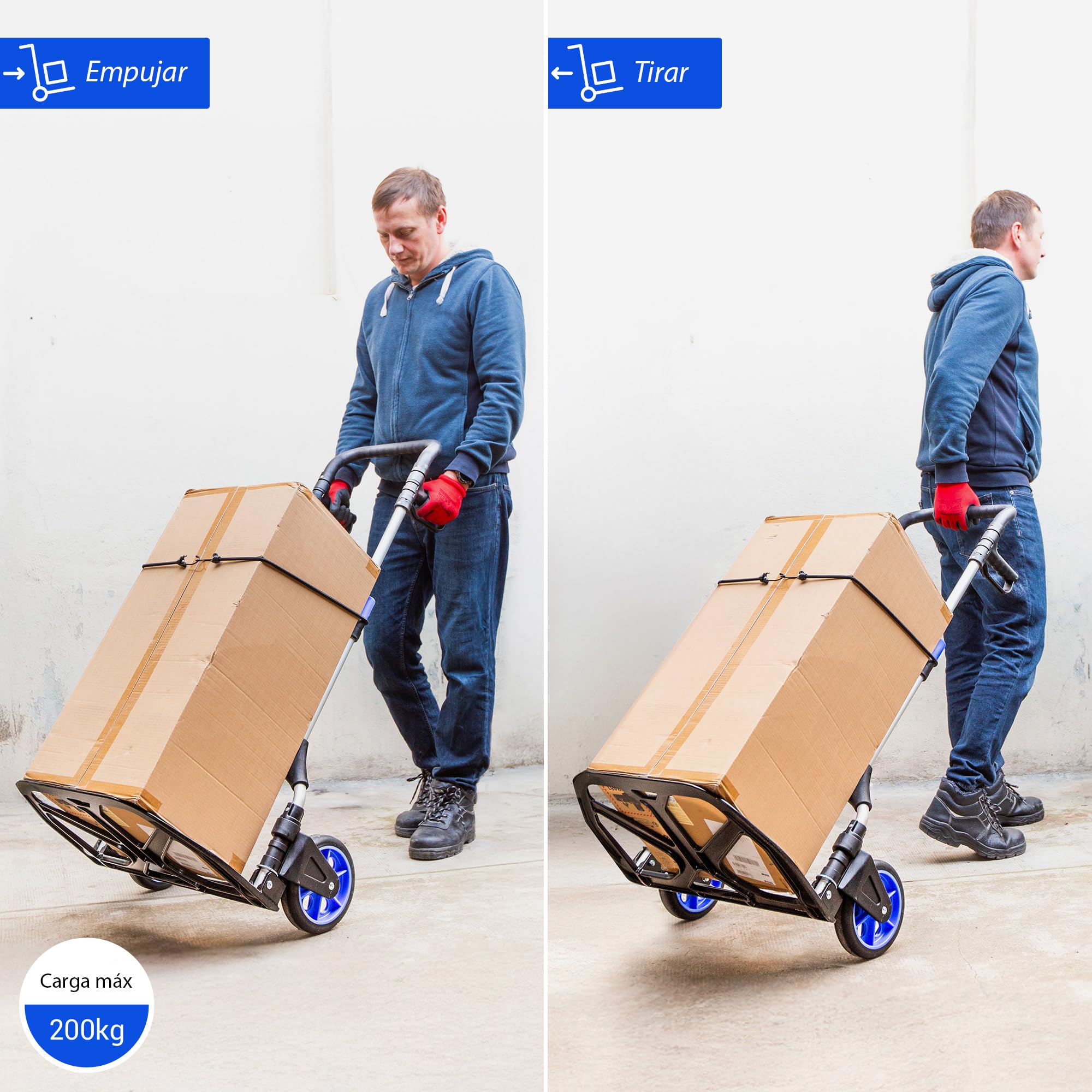 HOSTRÖM Carretilla Plegable de Aluminio de Alta Resistencia, para Transporte de Materiales, Ruedas Grandes, Carga máxima de 200 kg, 5 años de garantía.