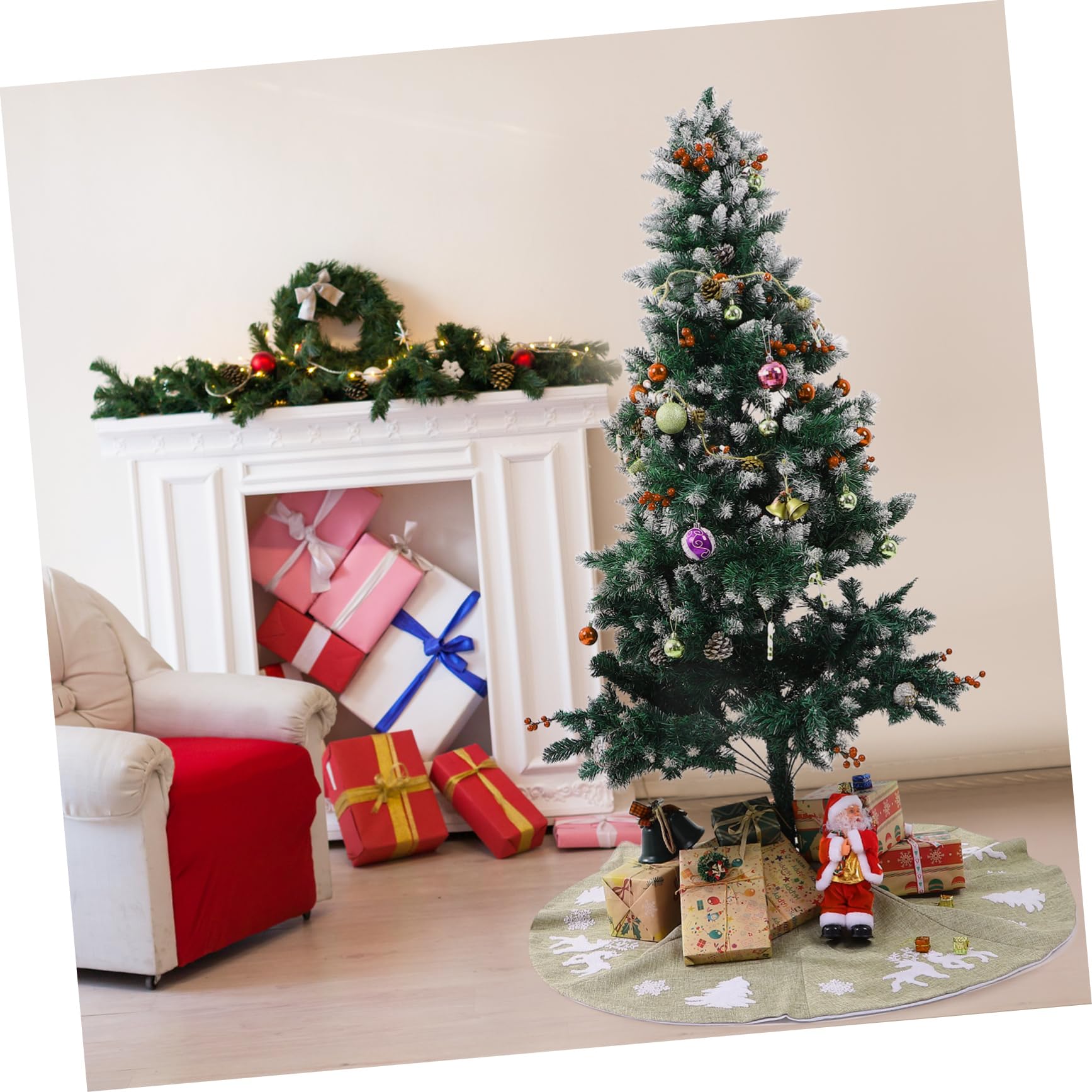 1pezzi Copertura Base Albero di Natale in Tessuto Non Tessuto Gonna per Albero di Natale Grembiule Decorativo Natalizio per Casa