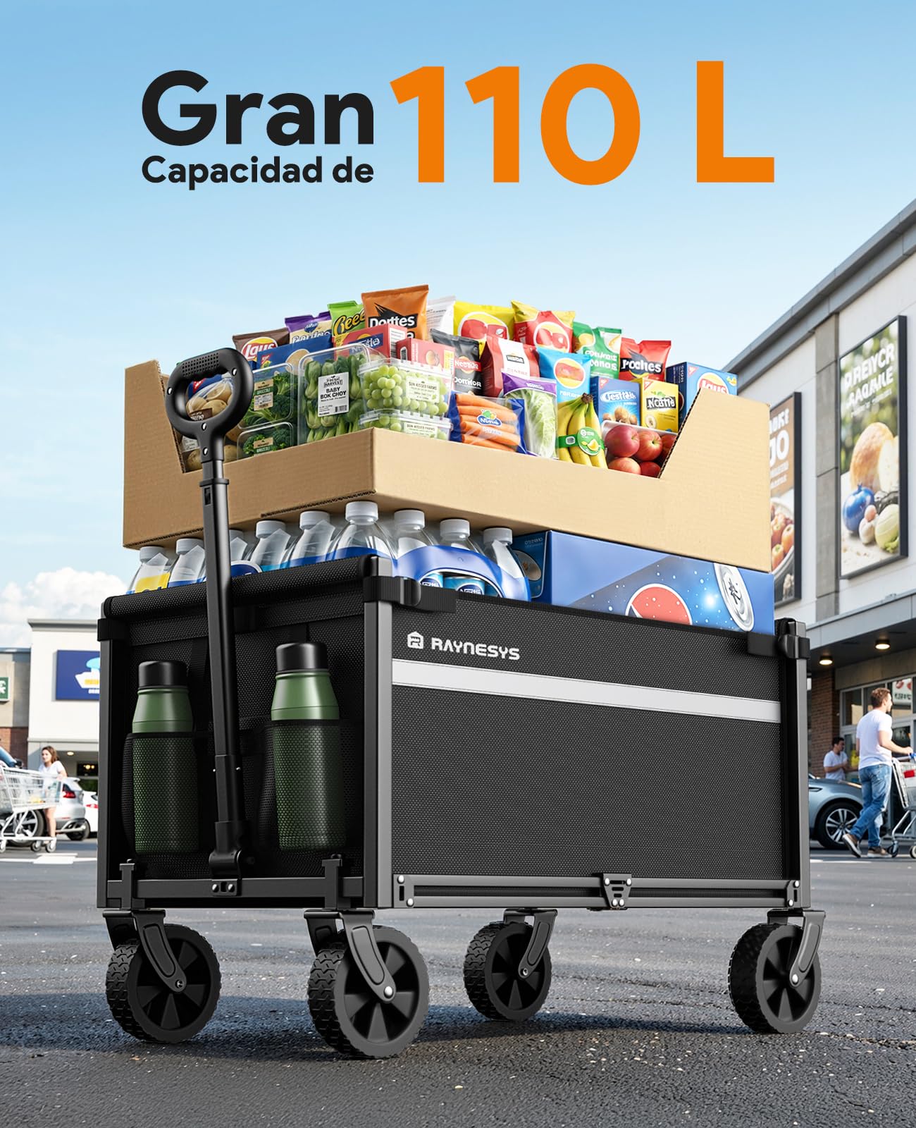 Carro Plegable, Carrito Plegable con Ruedas, Gran Capacidad de 150KG para Camping, Compras, Jardín, Deportes, Cochecito de Transporte Utilitario Portátil, Negro Claro