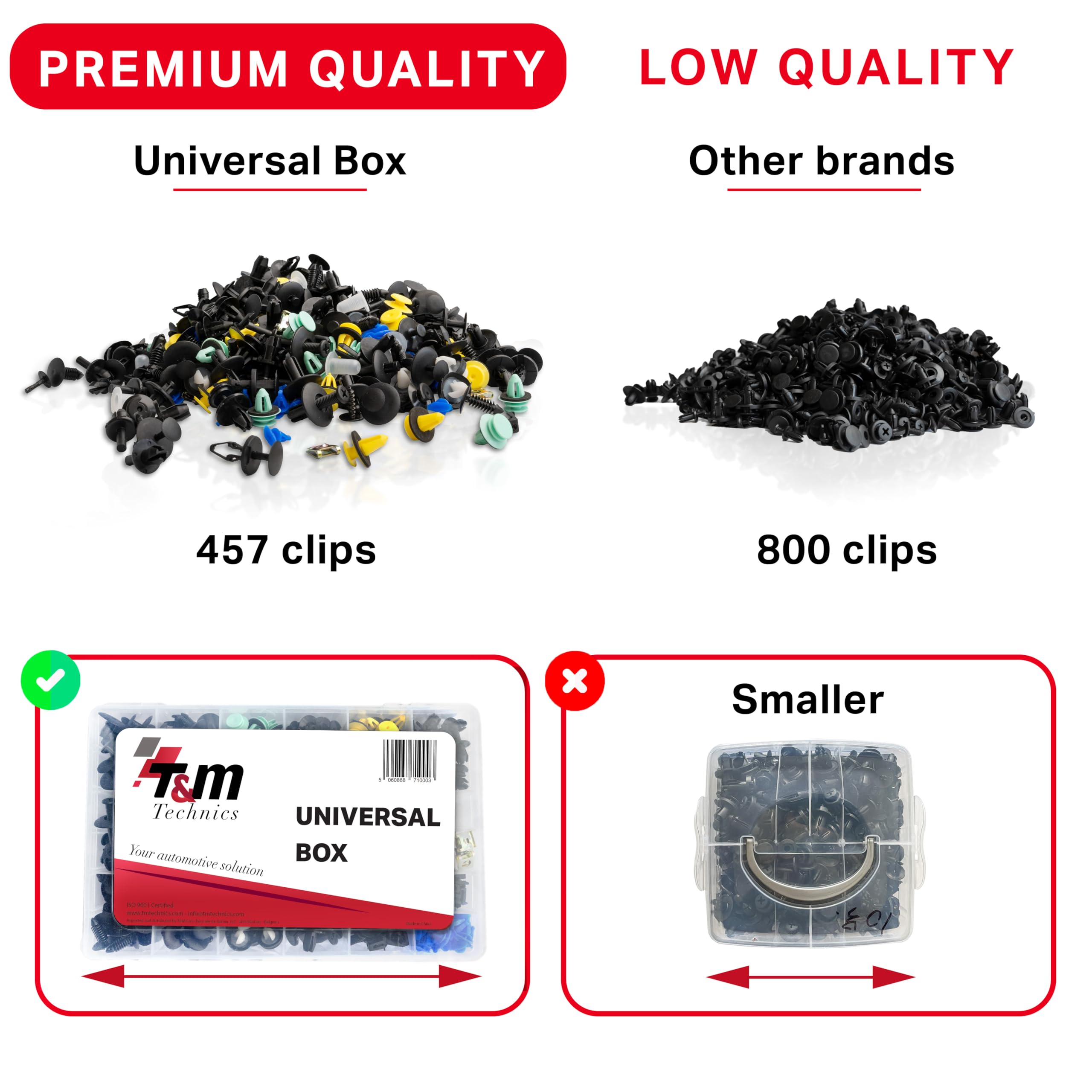 T&M TECHNICS® Set Completo di Clip di Montaggio in Plastica per Auto - Confezione da 457 Rivetti, Clip e Fissaggi Universali per Veicoli - Carrozzeria e Accessori Auto