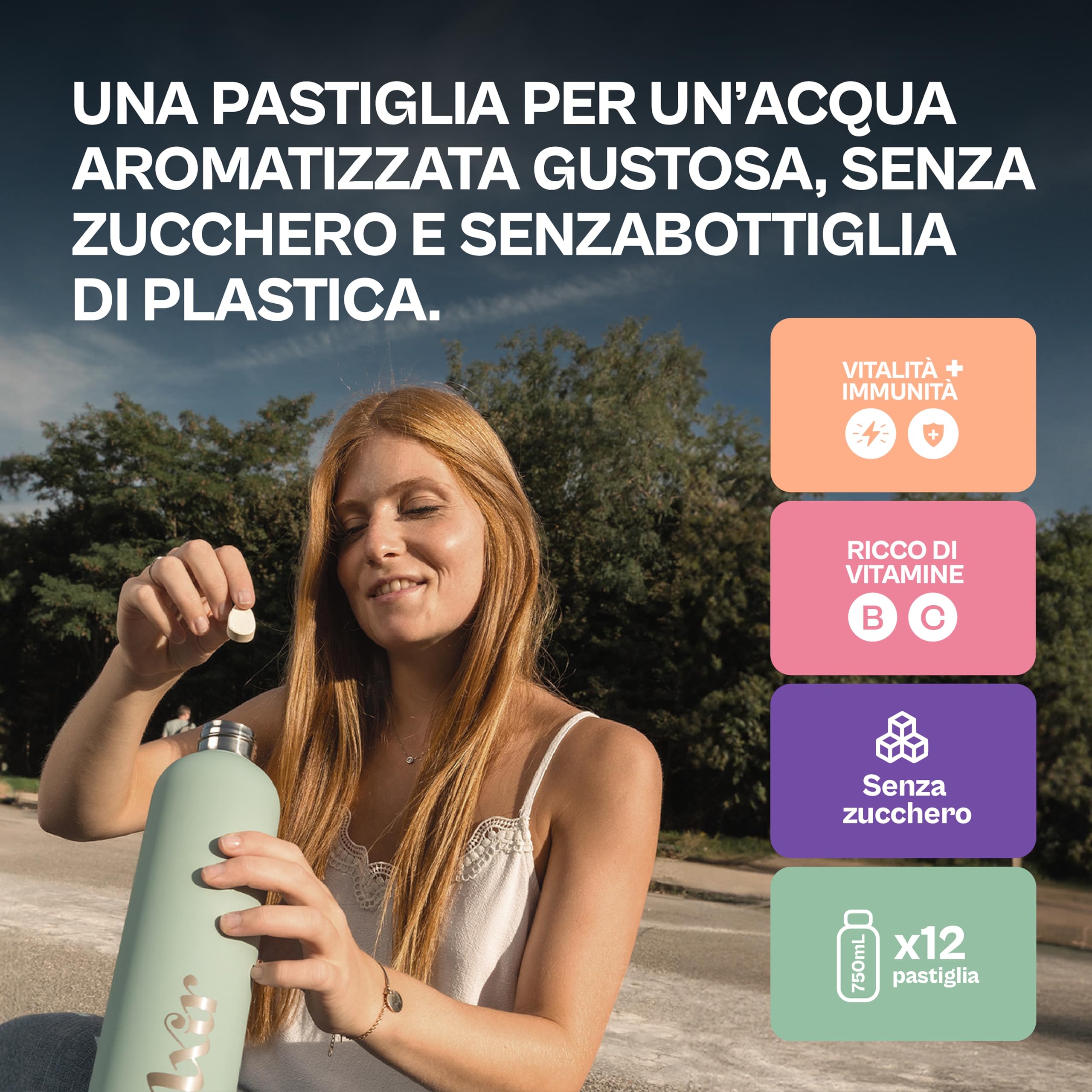 LXIR DRINK – Compresse per acqua aromatizzata senza zucchero – Bevanda multivitaminica – Vitamine C e B – Idratazione quotidiana – Bellezza della pelle – 48 compresse (Limone/Pesca/Menta/Fragola)