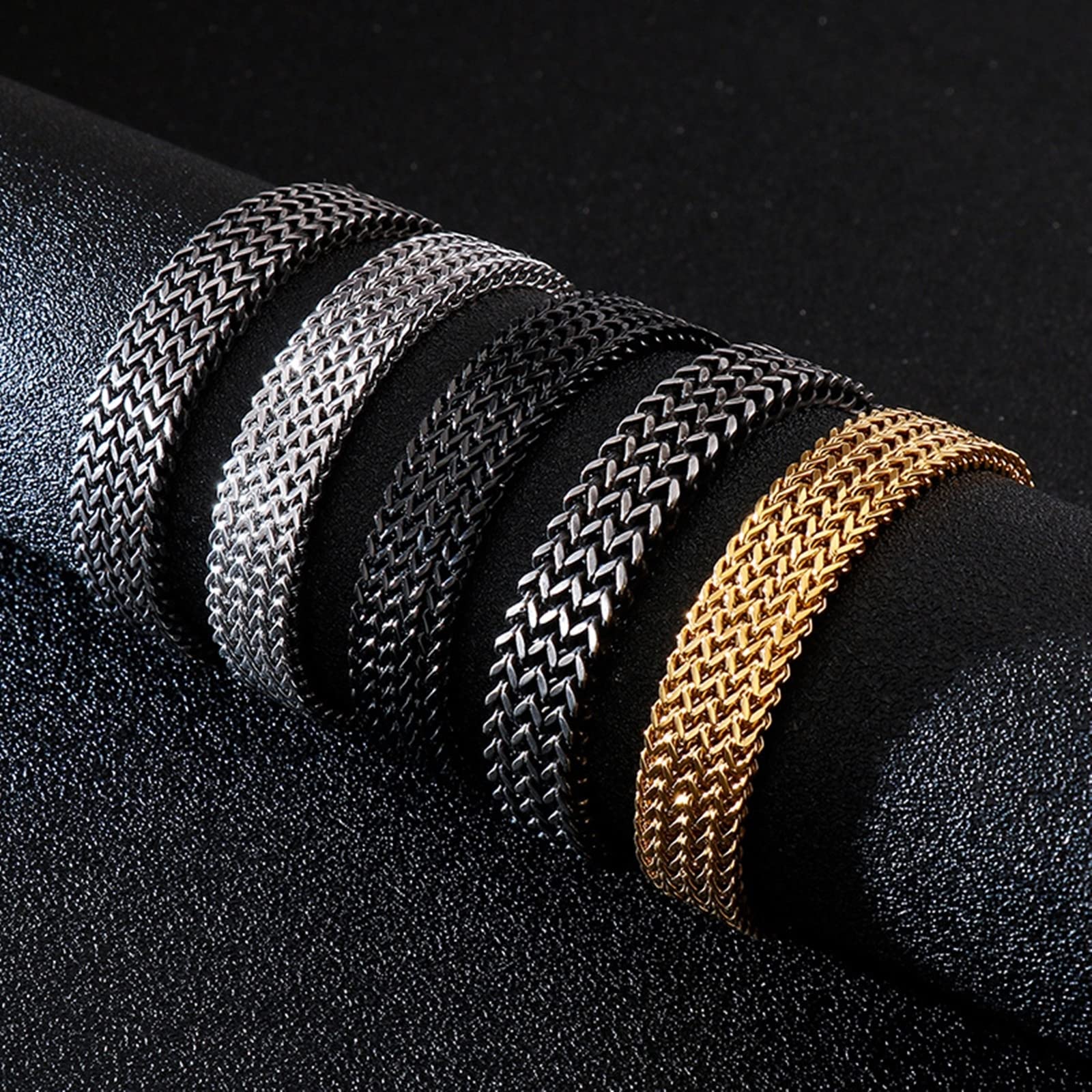 Bransoletki dla mężczyzn, czarne, bransoletki łańcuszkowe, łuski ryb, stal nierdzewna, fajne bransoletki dla mężczyzn, 210x13mm, Bez kamieni szlachetnych