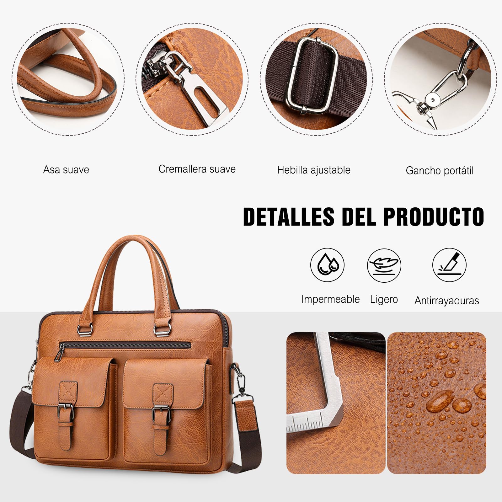 FANDARE Maletines Hombre Bolso Messenger Estilo Británico Cartera mensajero PU cuero Bolsos mano Bolsas y fundas para 15.6 pulgadas portátiles y netbooks Portafolio Carpeta bandolera