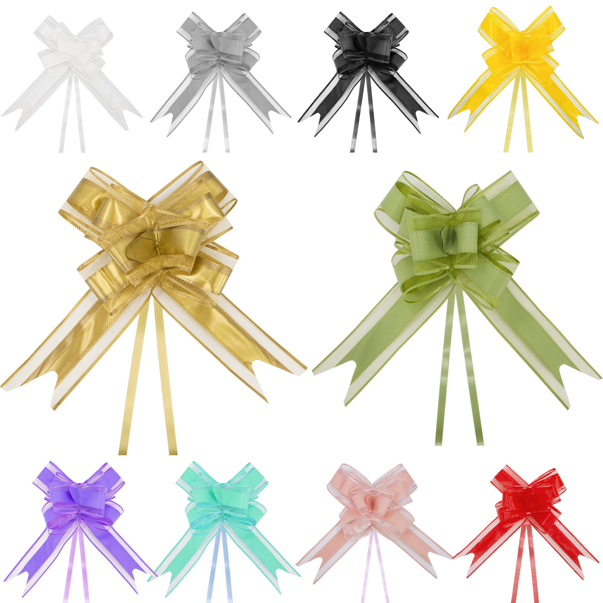 Time to Sparkle 20 PCS Pull Bows 5 * 78cm Large Organza Pull Bow Gift Wrapping Bows Present with Ribbon for Wedding Party Christmas Valentine's Day Elegant Shade
