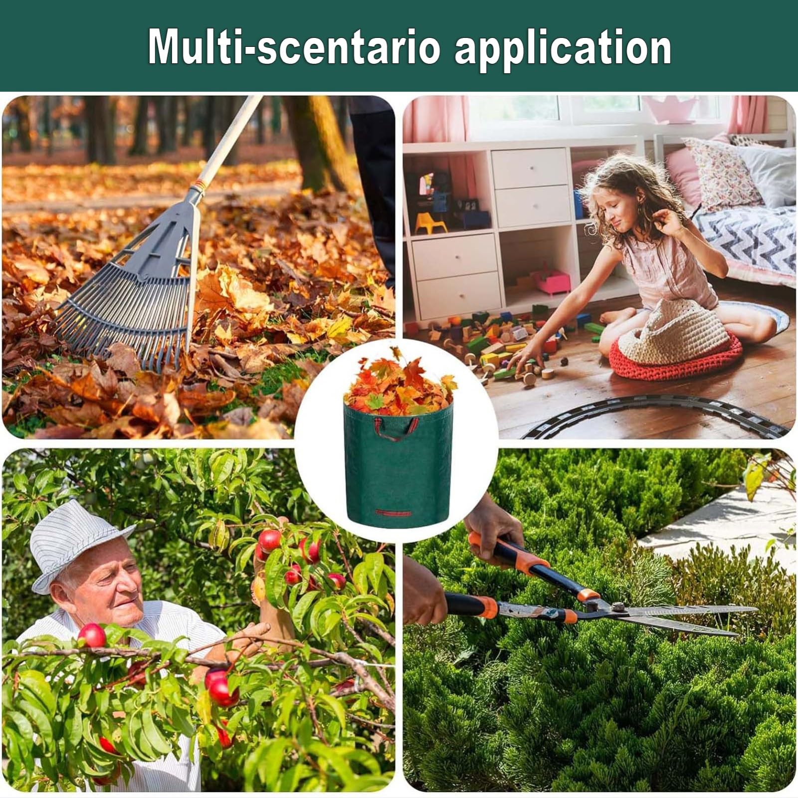 Sacos de Jardín 4X 272L,Bolsas de Basura con Asas,Gran Capacidad,Plegables y Reutilizables-Bolsas de Jardinería para Recoger Plantas,Residuos y Hojas(with Cover,67x84cm)