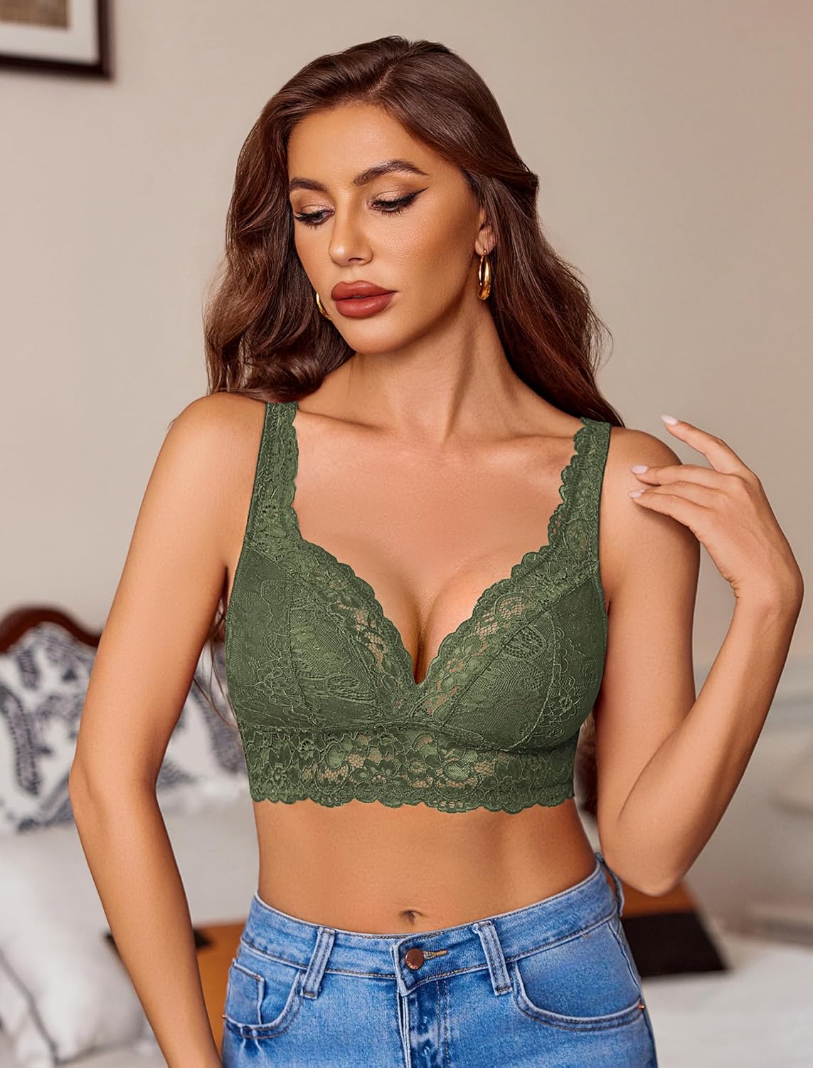 Avidlove Lace Bralettes Women V Neck Wireless Bras Unlined Basic Cami Sexy Comfy Everyday Wirefree Lingerie Unpadded - Image 7