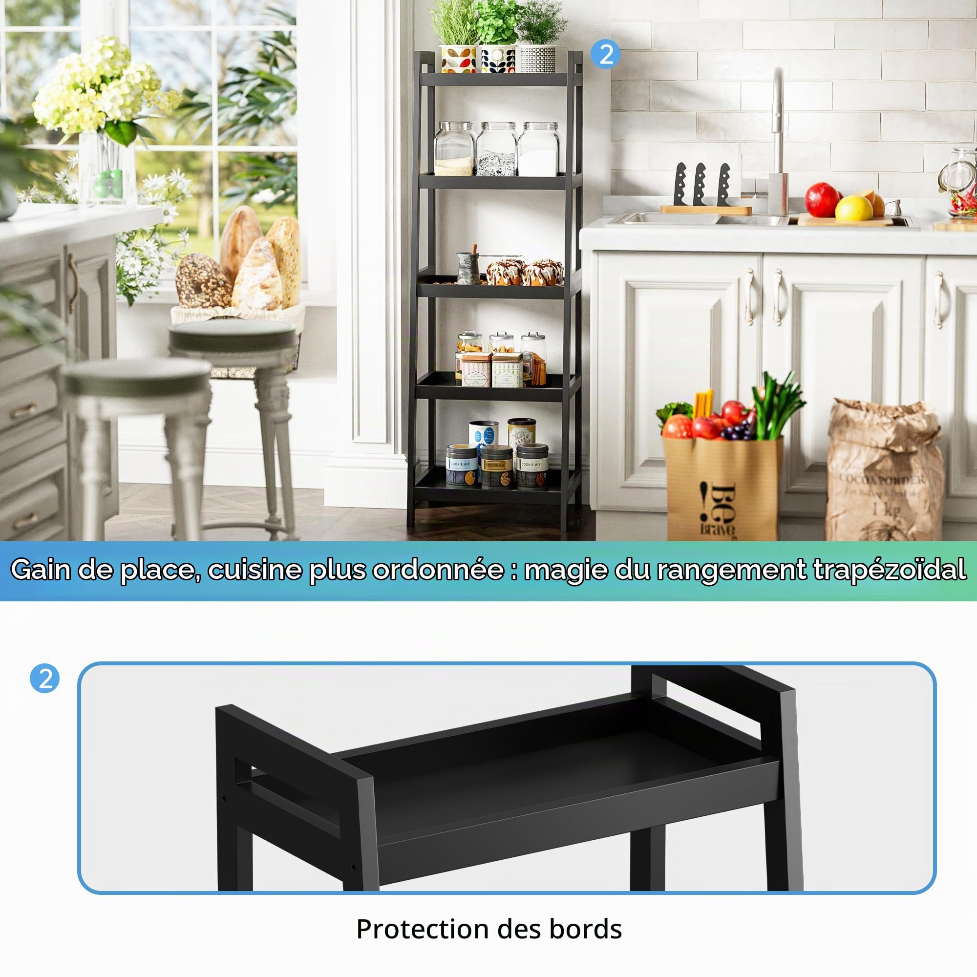 SMIBUY Bibliothèque échelle en Bambou, 4 Niveaux et 5 Niveaux Présentoir de Plantes autoportant Étagères économiseurs d’Espace pour Chambre, Cuisine, Balcon (Noir, 5 Niveaux (127cm H))