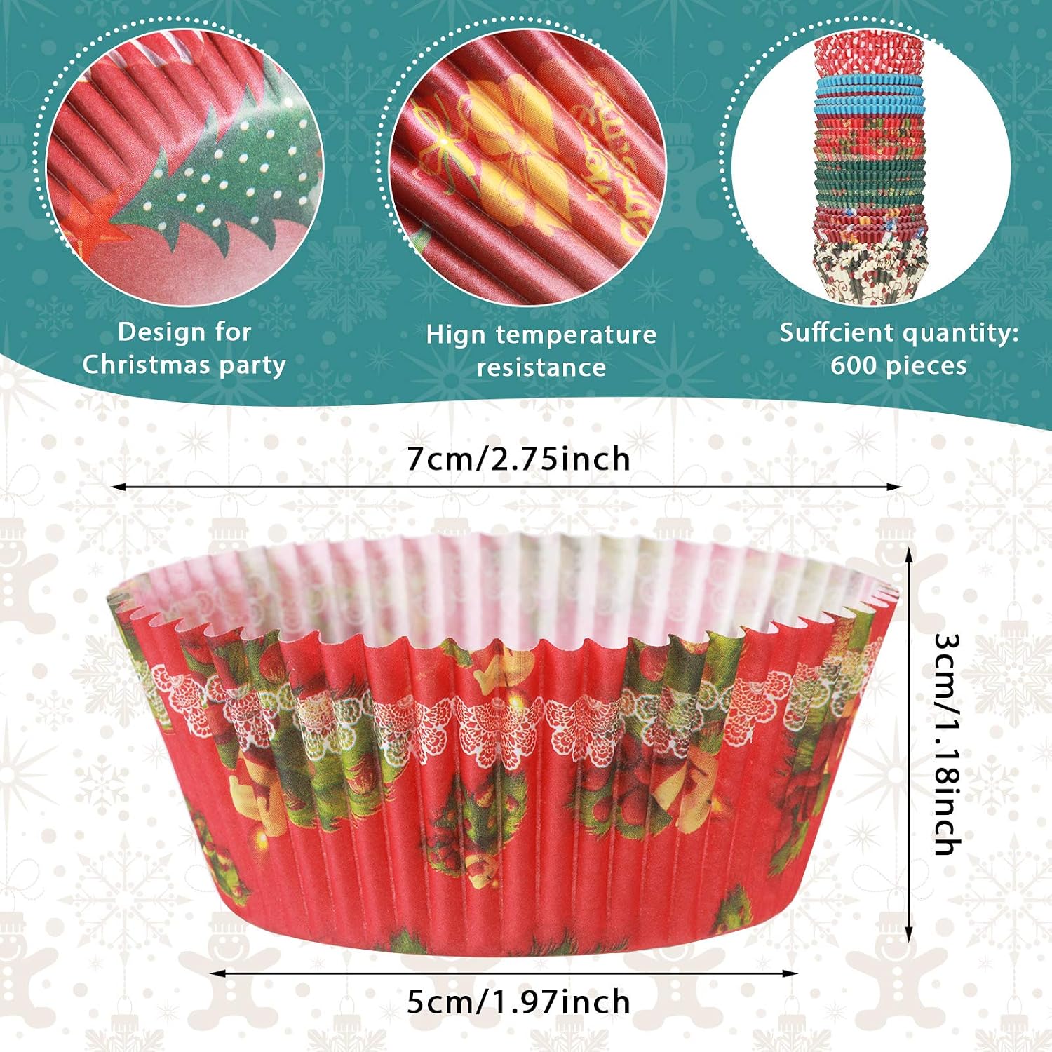 600 Count Christmas Cupcake Liners Muffin Paper Cups, Classic Series