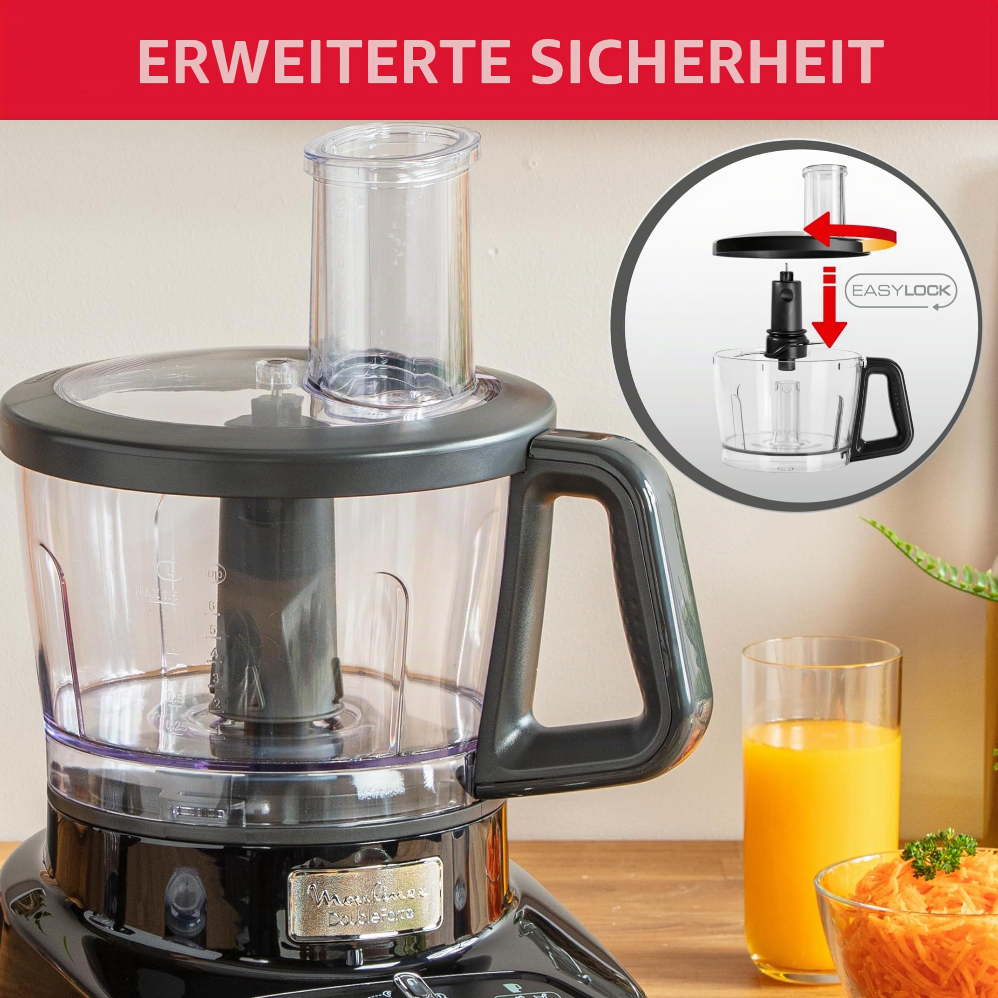Moulinex Multifunktions-Küchenmaschine, 1000 W, 28 Funktionen, Mixer 3 l, Mixer 2 l, Zerkleinerer, Scheiben zum Reiben und Zerkleinern, Titan-Edelstahlklingen, Küchenmaschine, DoubleForce FP821811