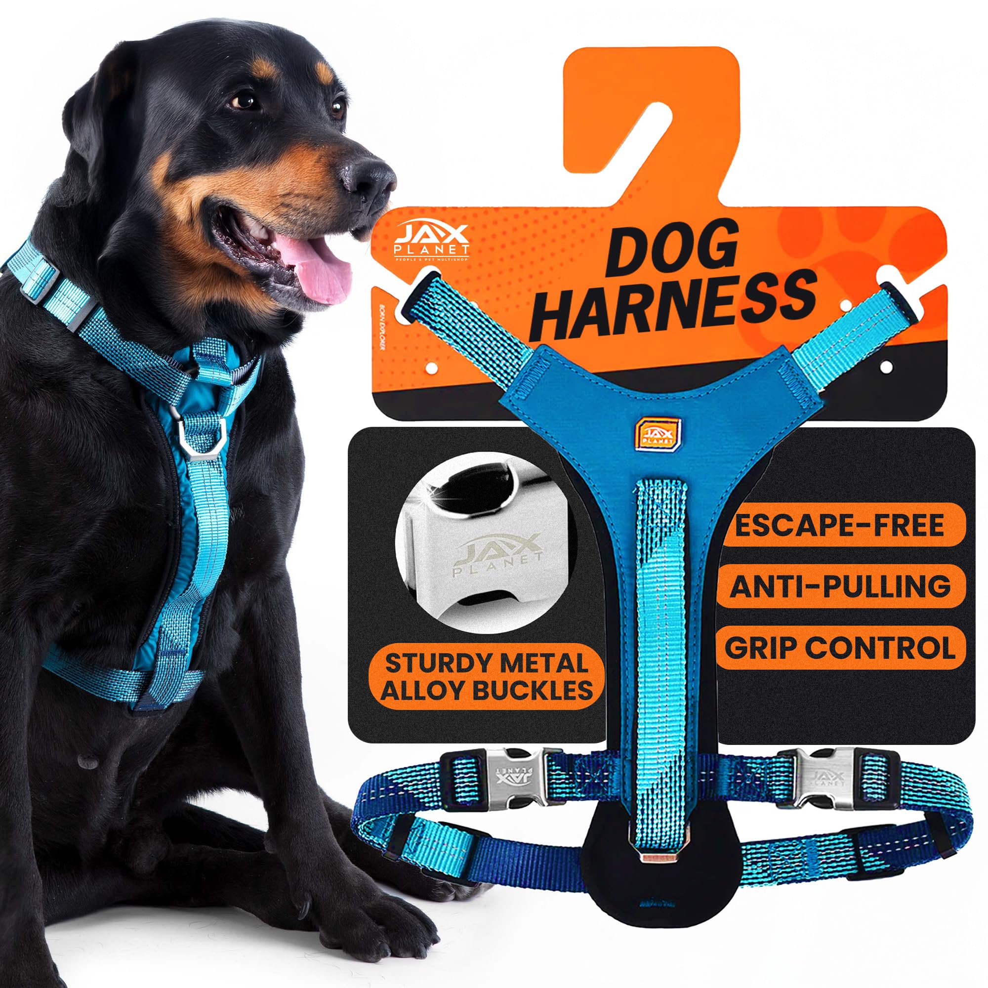 No-Pull Dog Harness with Handle - Escape Proof, Anti-Pulling, Grip Control, Multi-Angle Reflective for Safe Walks & Training, Easy On & Off, Metal