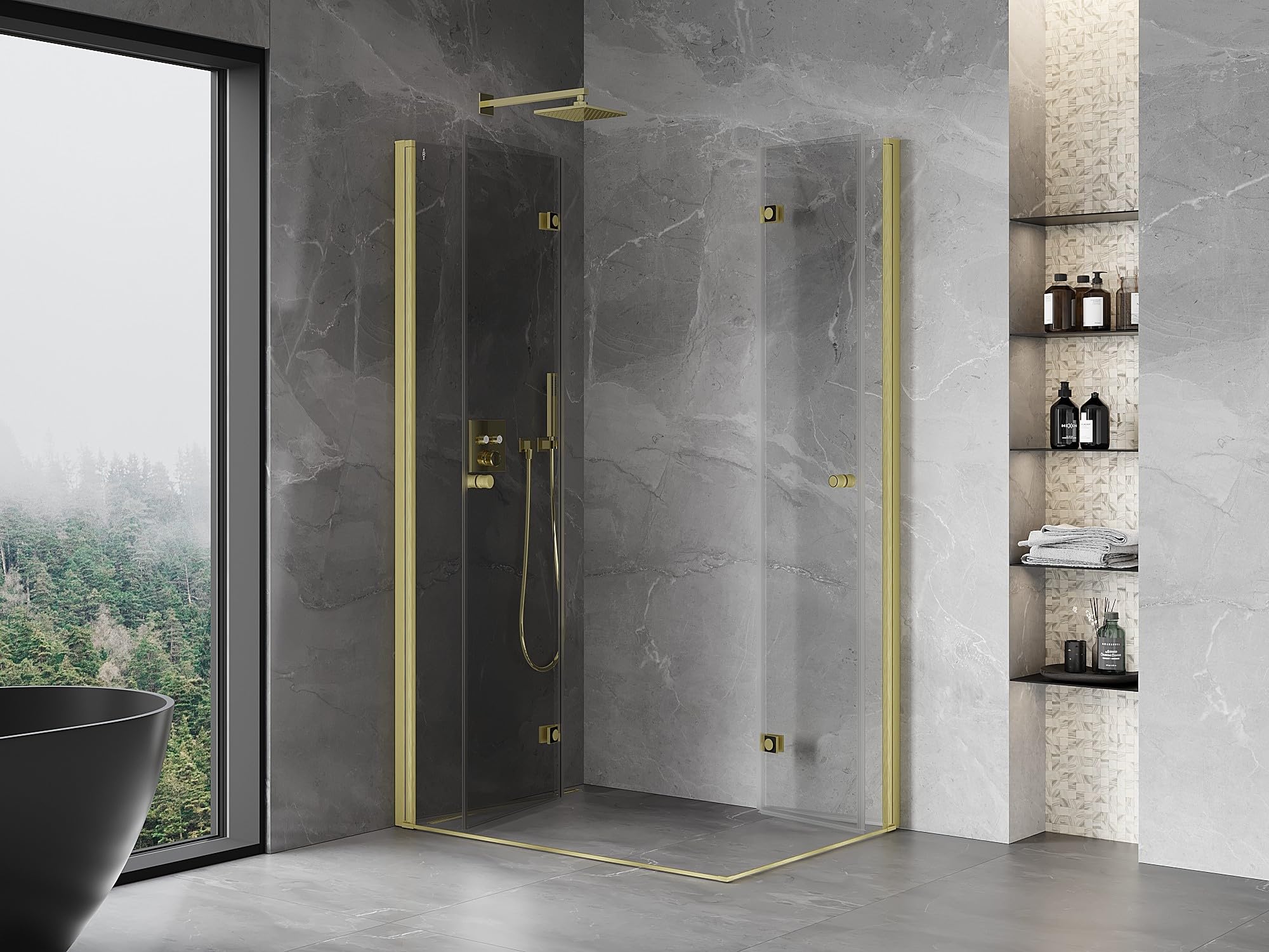 Mexen Mist-F Duo Box doccia pieghevole, variante sinistra, 120 x 80 cm, vetro trasparente 6 mm, finitura oro spazzolato