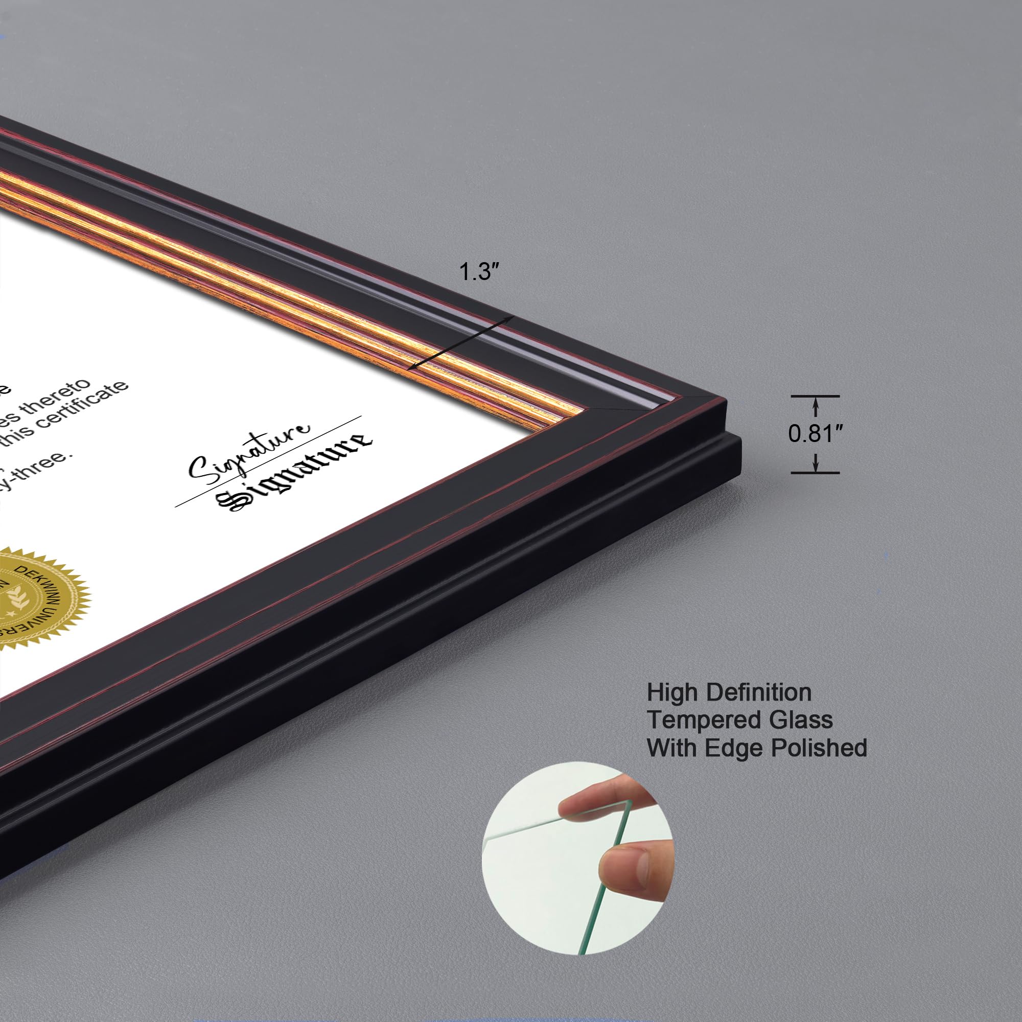 Diplomrahmen für Urkunden und Dokumente, 21,6 x 28,9 cm, 3 Stück, mit Echtglas, Diplomrahmen für Wandgalerie oder Tischdekoration, Schwarzgold-Zierleiste, ohne Passepartout